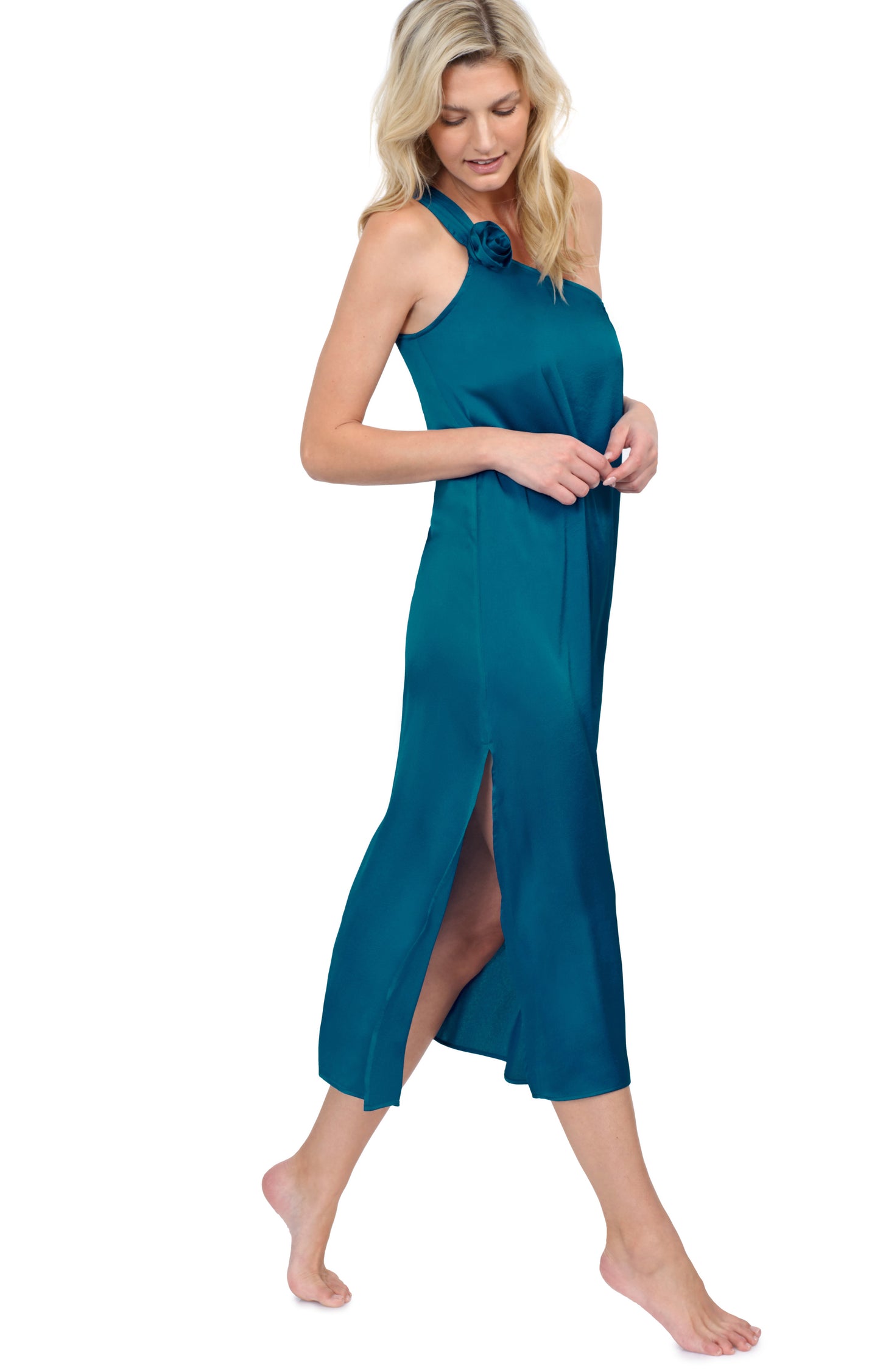 ROSEBUD ONE SHOULDER SARONG DRESS