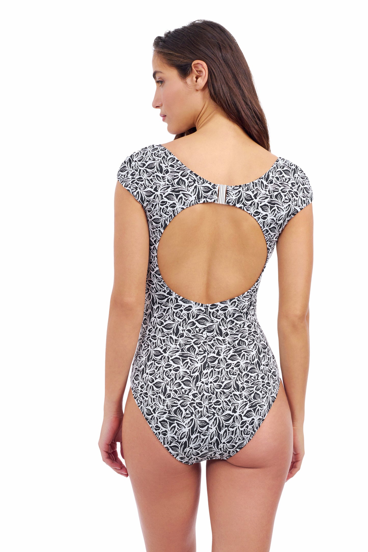 PLUMERIA HEART-SHAPED ONE PIECE WITH KEYHOLE BACK AND CAP SLEEVES