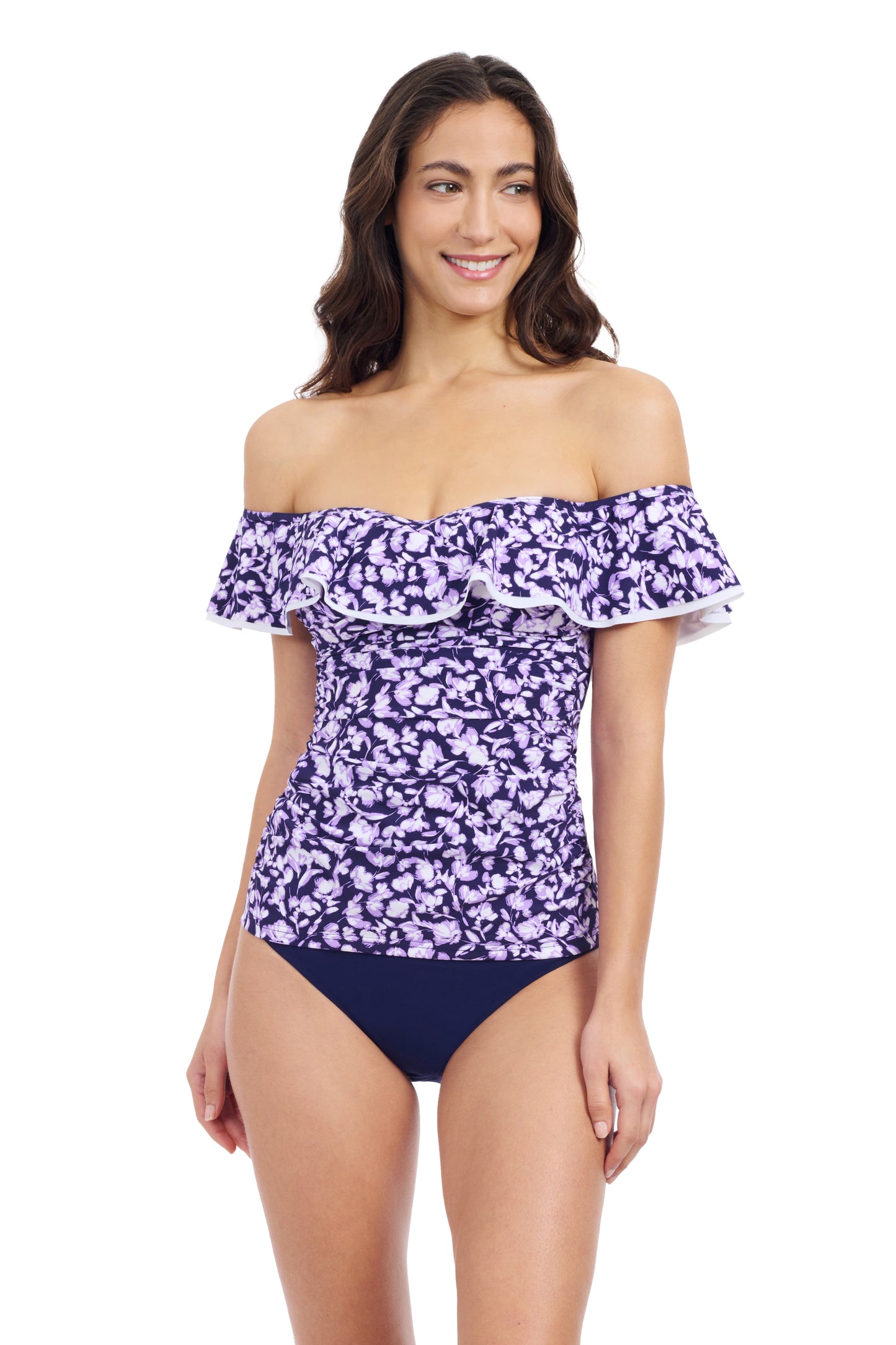 JULIETTE OFF THE SHOULDER RUFFLE TANKINI TOP