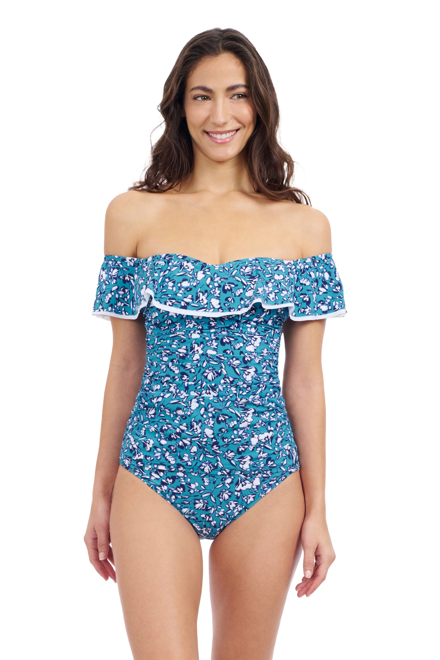 JULIETTE OFF THE SHOULDER RUFFLE TANKINI TOP