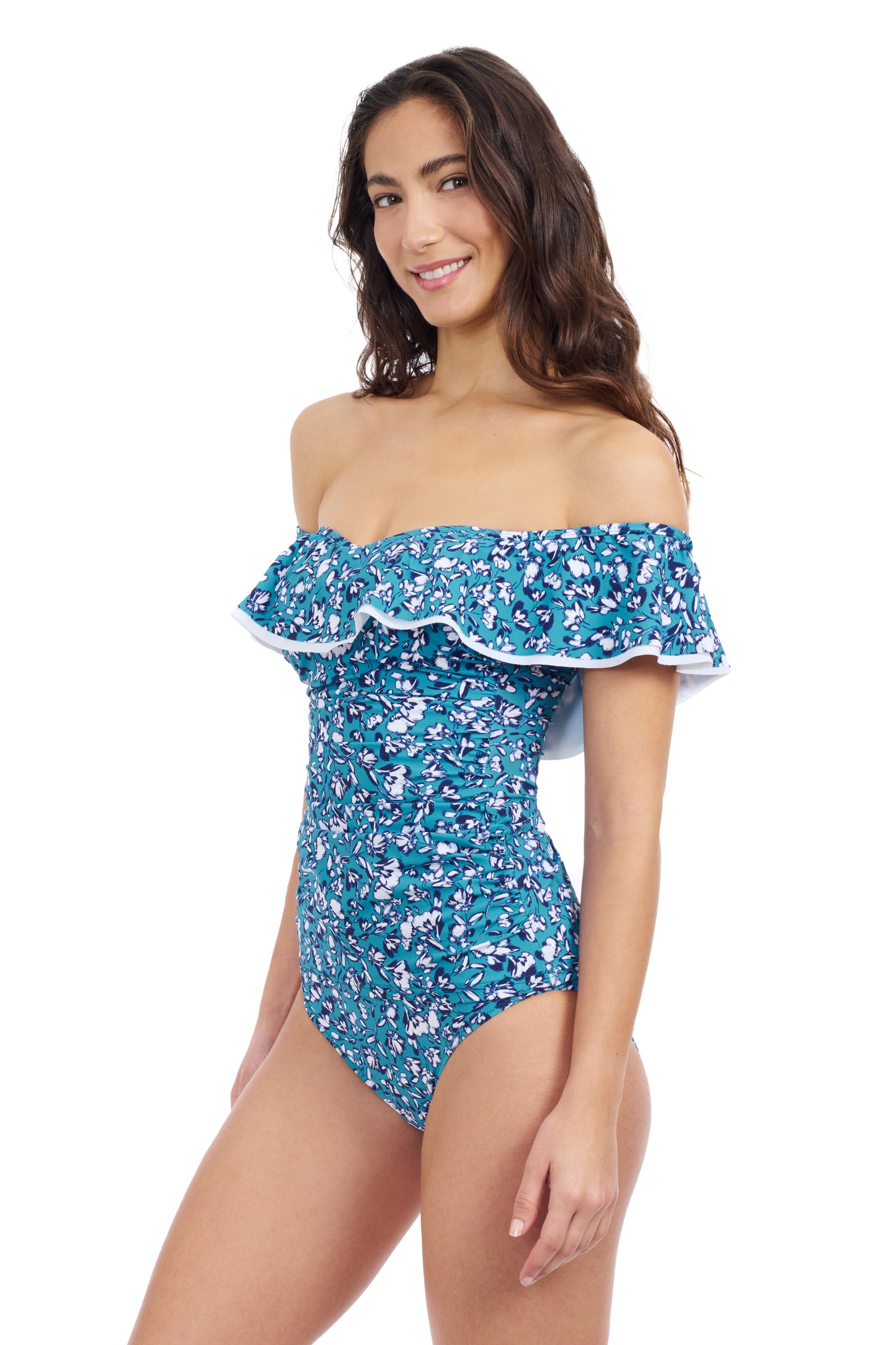 JULIETTE OFF THE SHOULDER RUFFLE TANKINI TOP