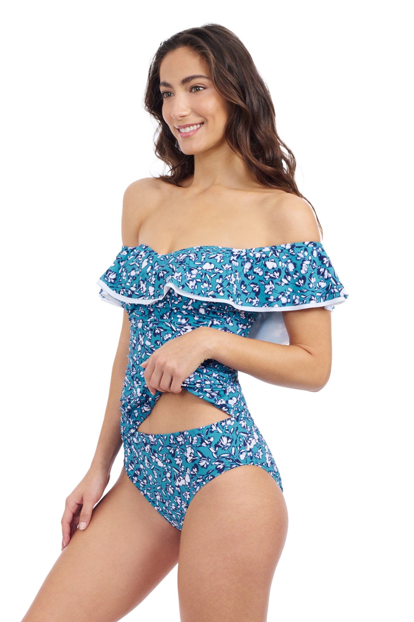 JULIETTE OFF THE SHOULDER RUFFLE TANKINI TOP