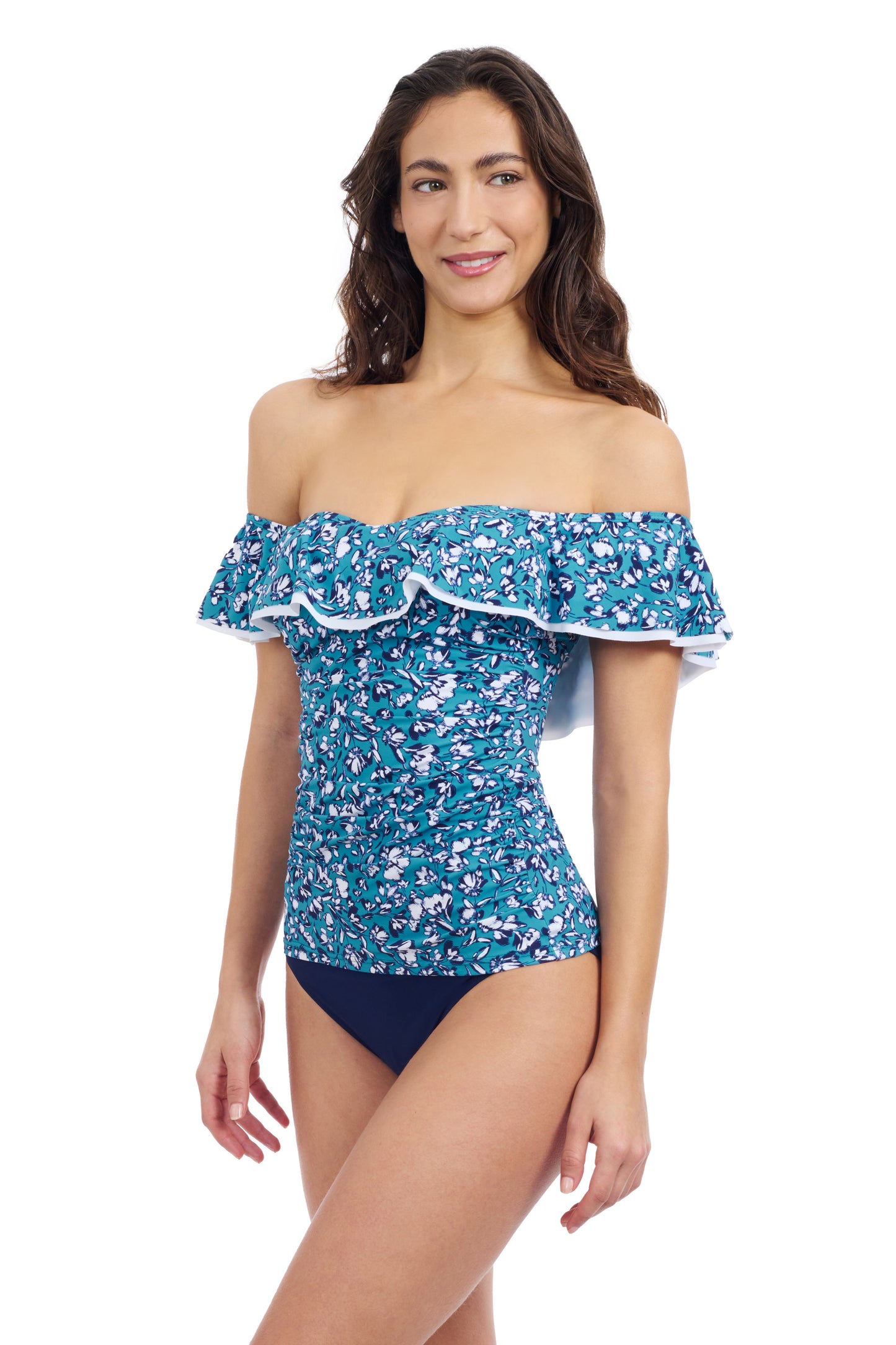 JULIETTE OFF THE SHOULDER RUFFLE TANKINI TOP
