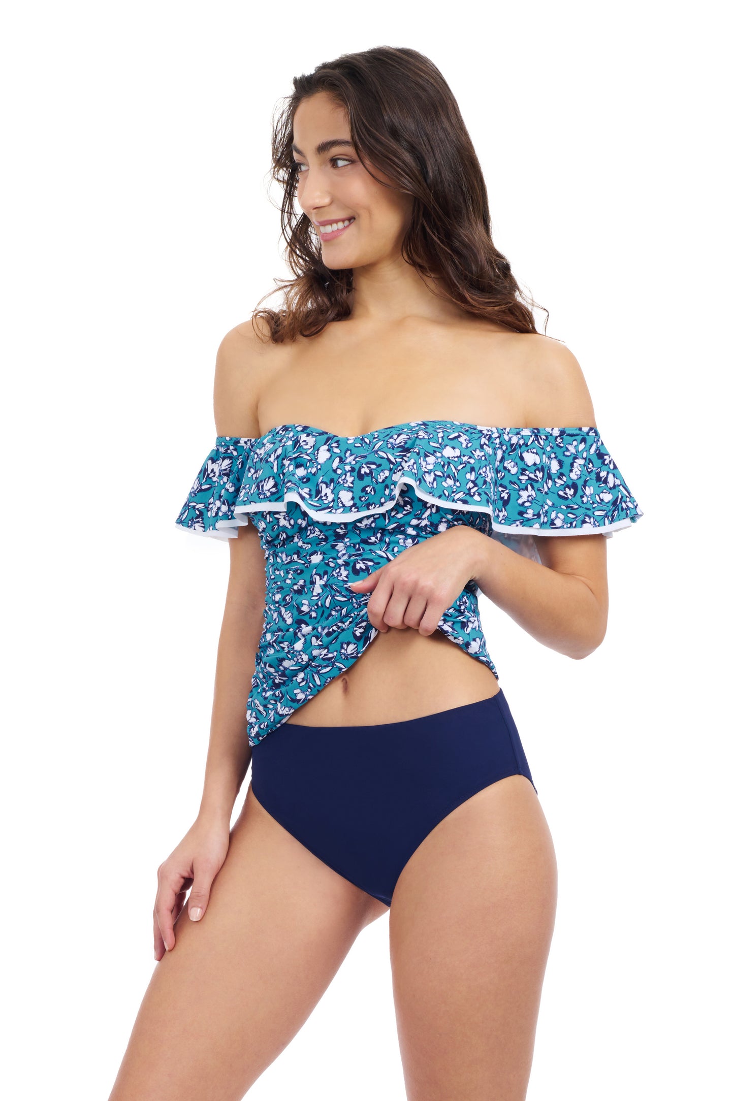 JULIETTE OFF THE SHOULDER RUFFLE TANKINI TOP