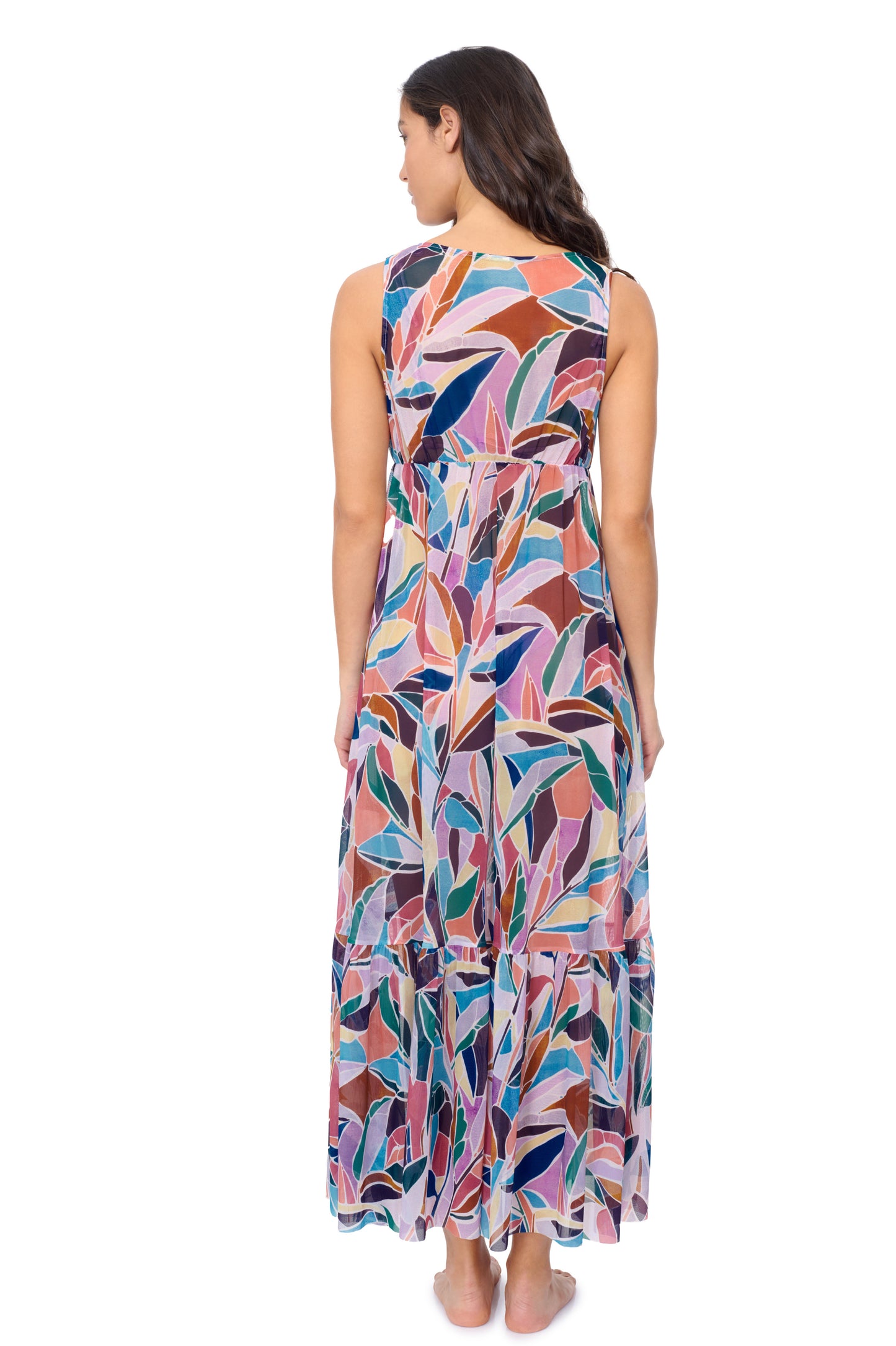 AURA V-NECK CINCHED WAIST LONG DRESS COVER UP