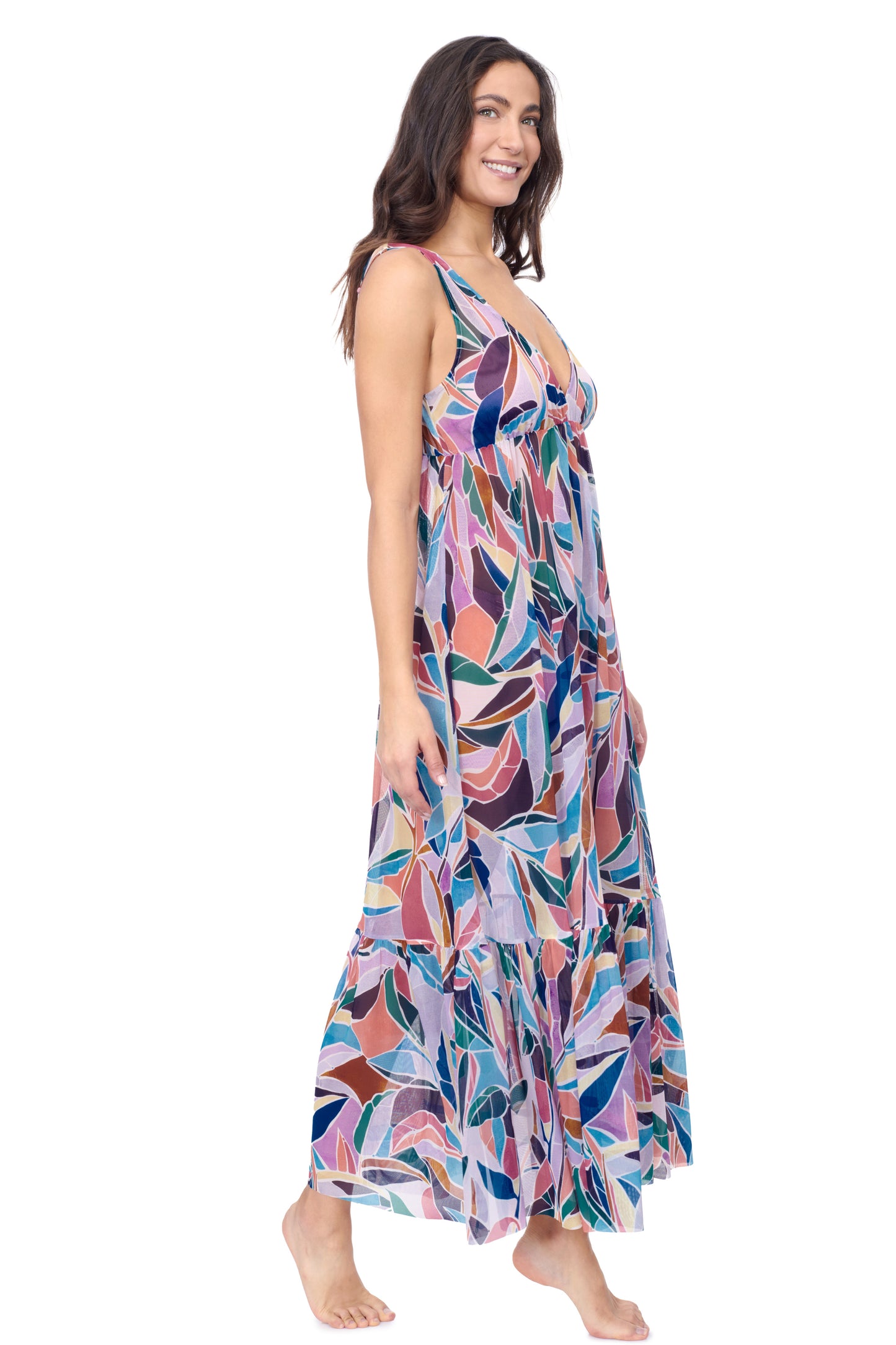 AURA V-NECK CINCHED WAIST LONG DRESS COVER UP