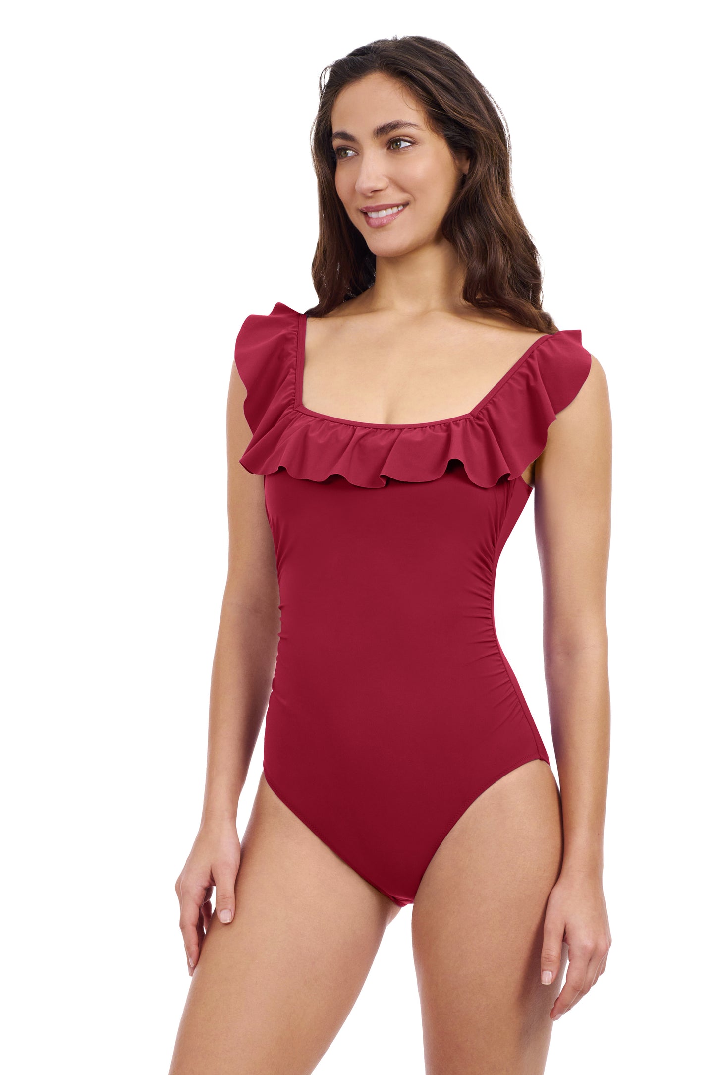 TUTTI FRUTTI SQUARE NECK RUFFLE ONE PIECE