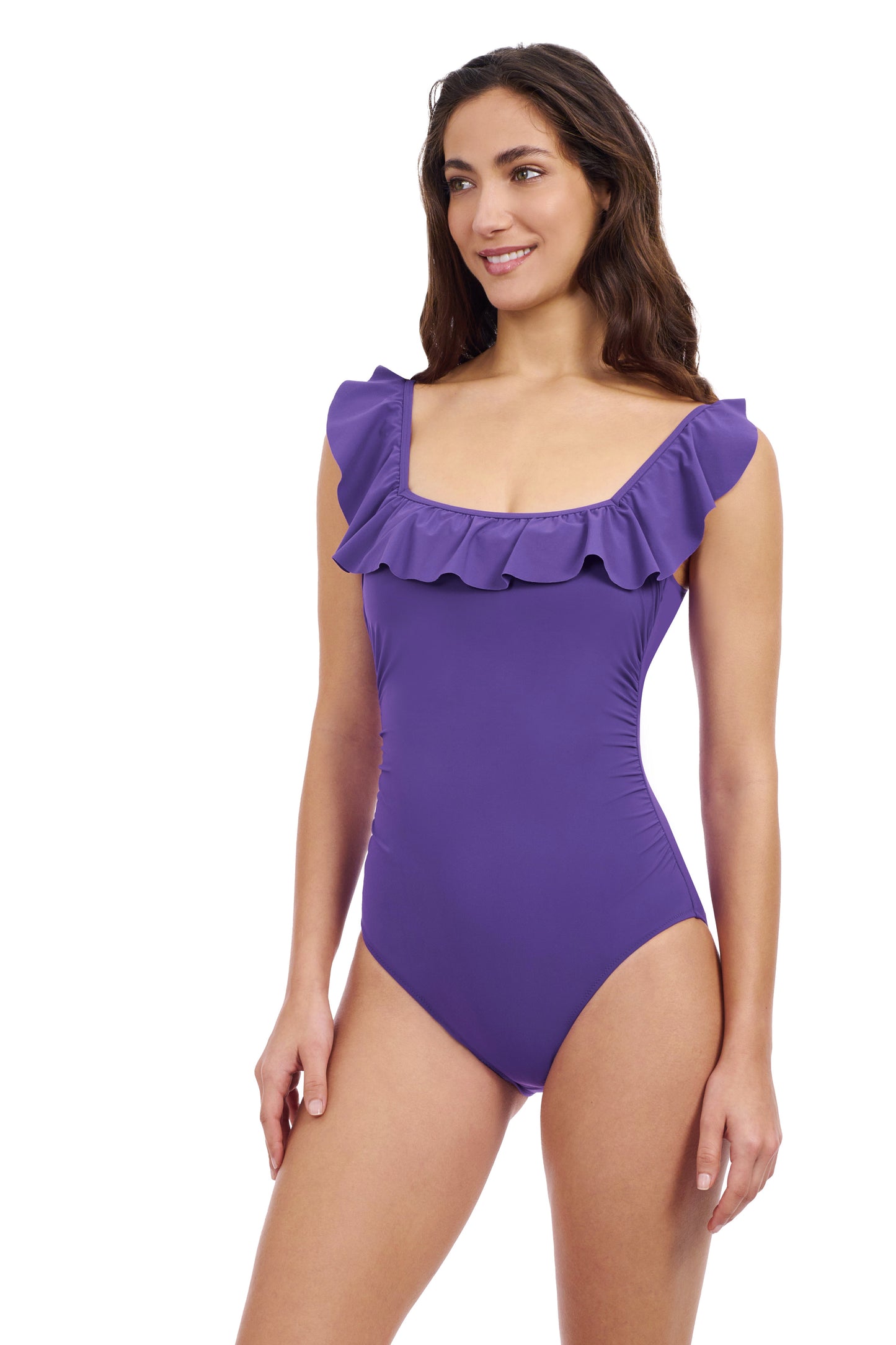TUTTI FRUTTI SQUARE NECK RUFFLE ONE PIECE