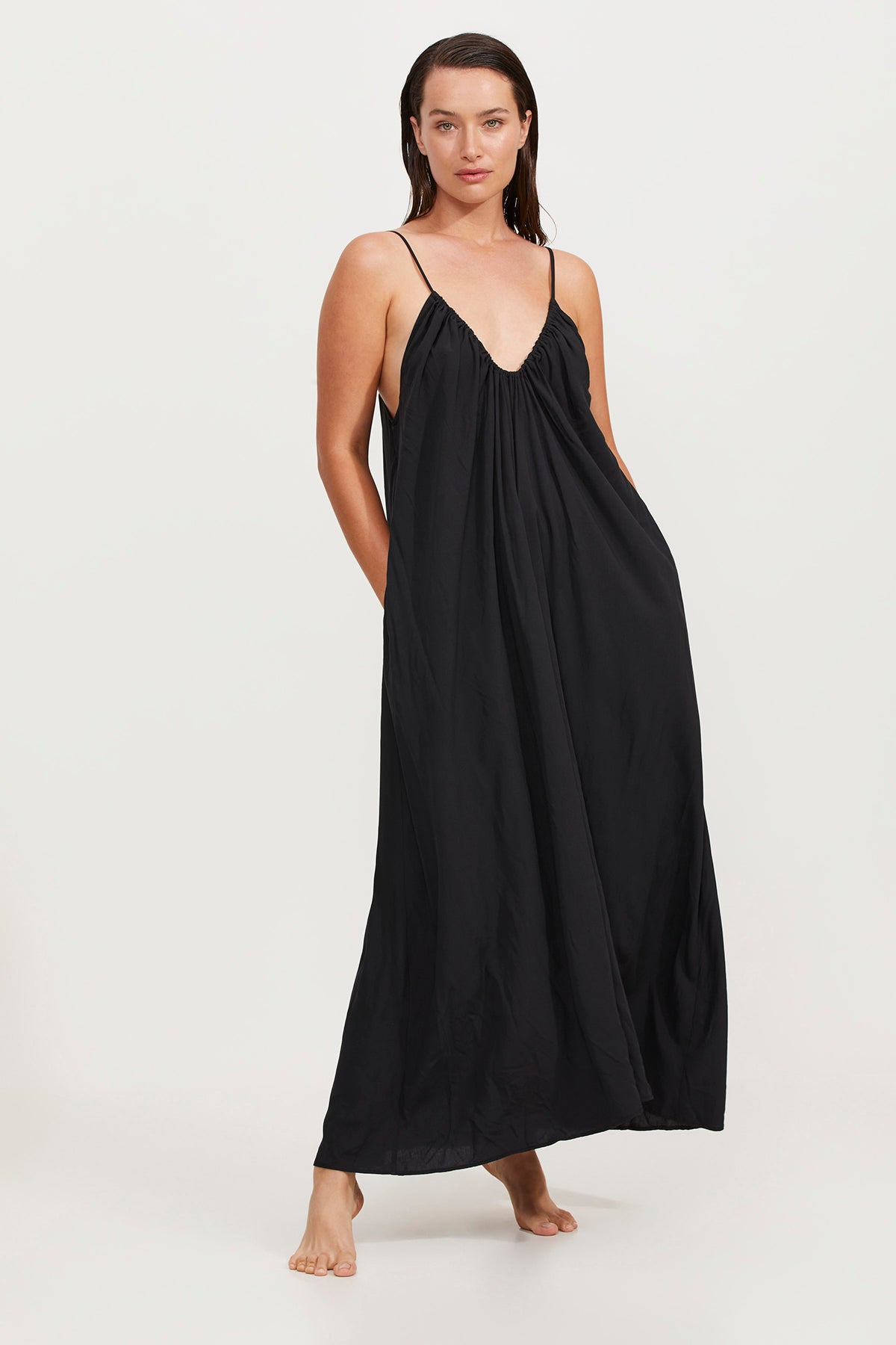 DEEP PLUNGE LONG COVER UP DRESS