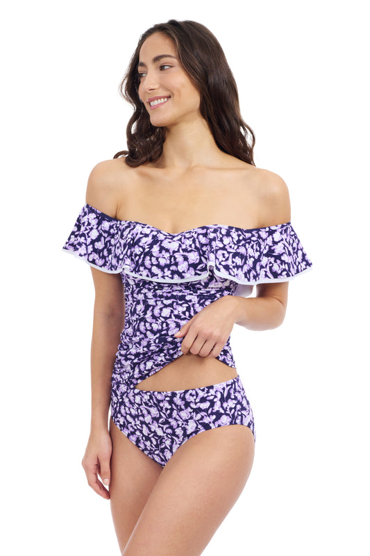 JULIETTE OFF THE SHOULDER RUFFLE TANKINI TOP