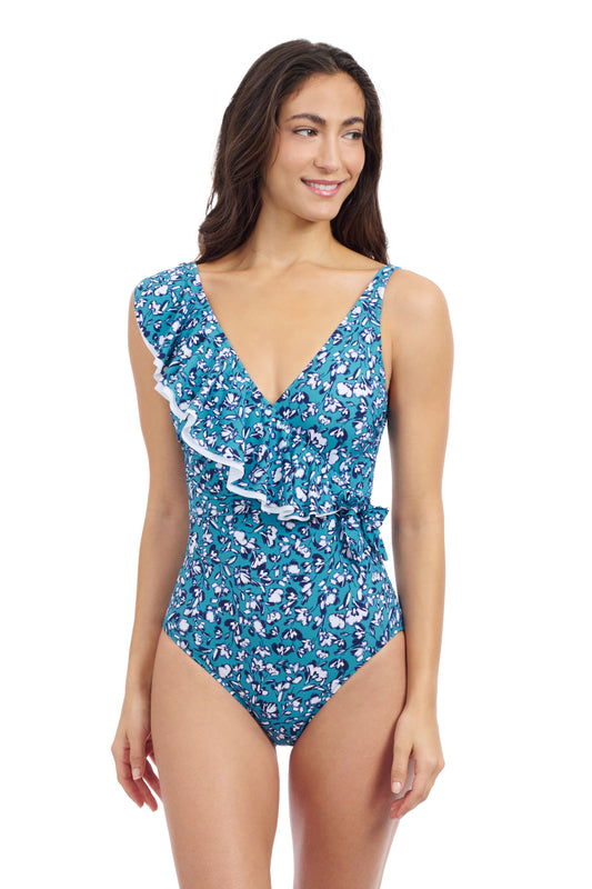 JULIETTE V-NECK SURPLICE RUFFLE ONE PIECE