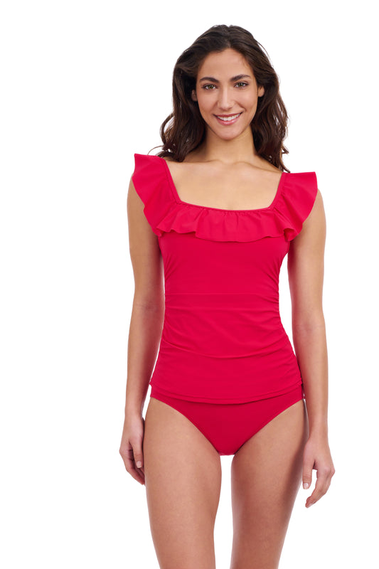 TUTTI FRUTTI SQUARE NECK RUFFLE TANKINI TOP