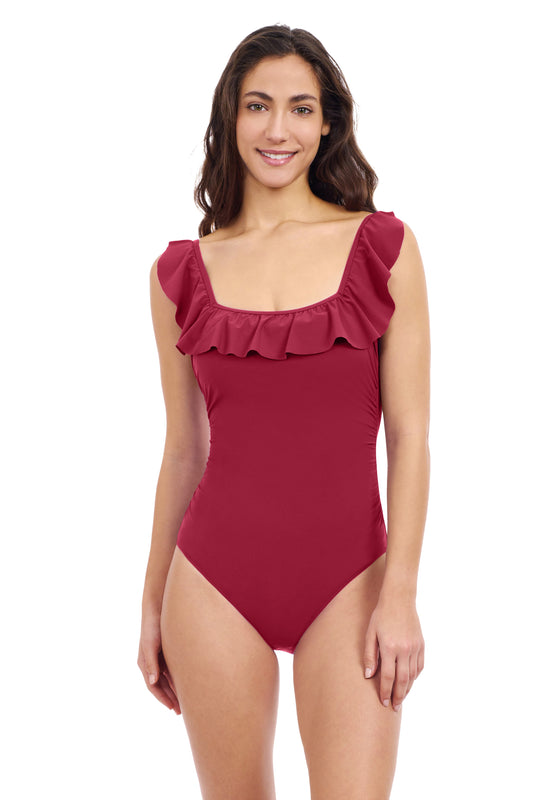 TUTTI FRUTTI SQUARE NECK RUFFLE ONE PIECE