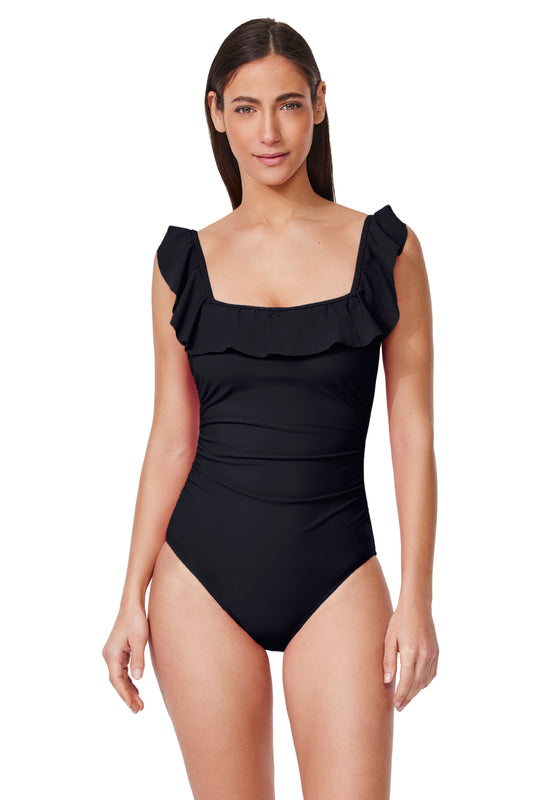 Profile By Gottex Tutti Frutti Square Neck Ruffle One Piece Swimsuit