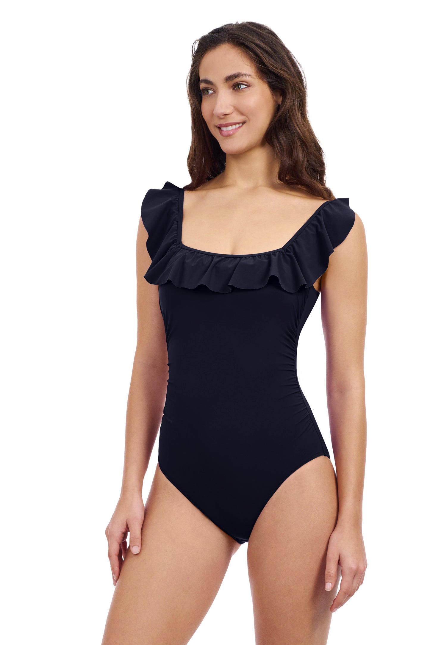 TUTTI FRUTTI SQUARE NECK RUFFLE ONE PIECE