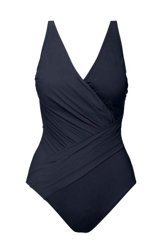 Lattice V-Neck Surplice One Piece Swimsuit - Black
