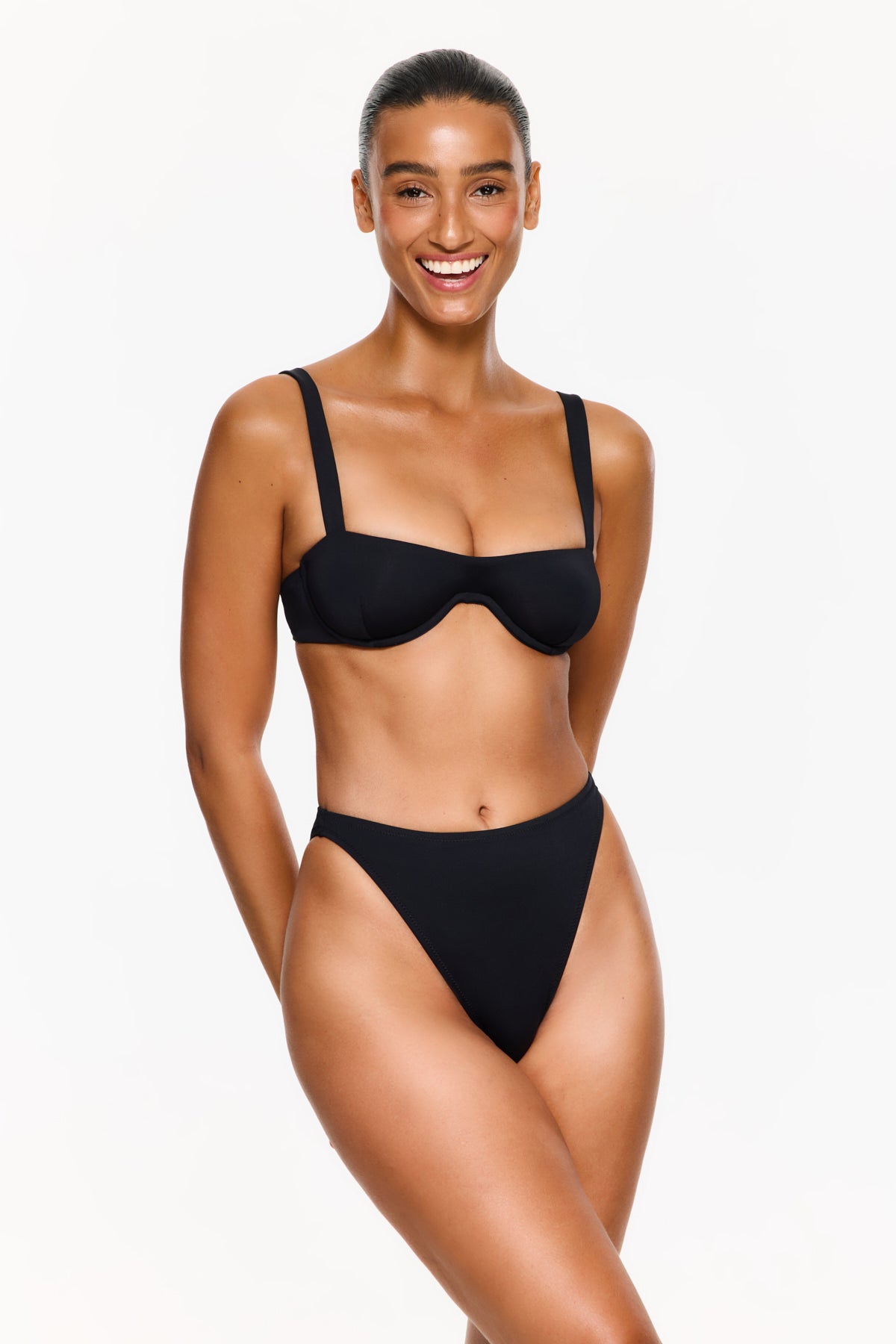 FLIRTT UNDERWIRE CUPS SQUARE NECK BIKINI BRA - Black