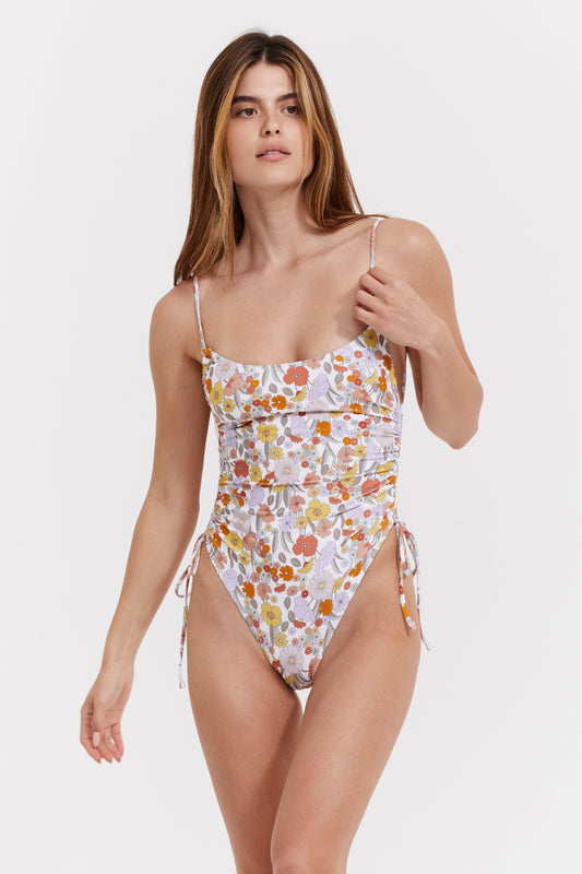 BOTANIC PARTY ROUND NECK ONE PIECE WITH SIDE SHIRRING