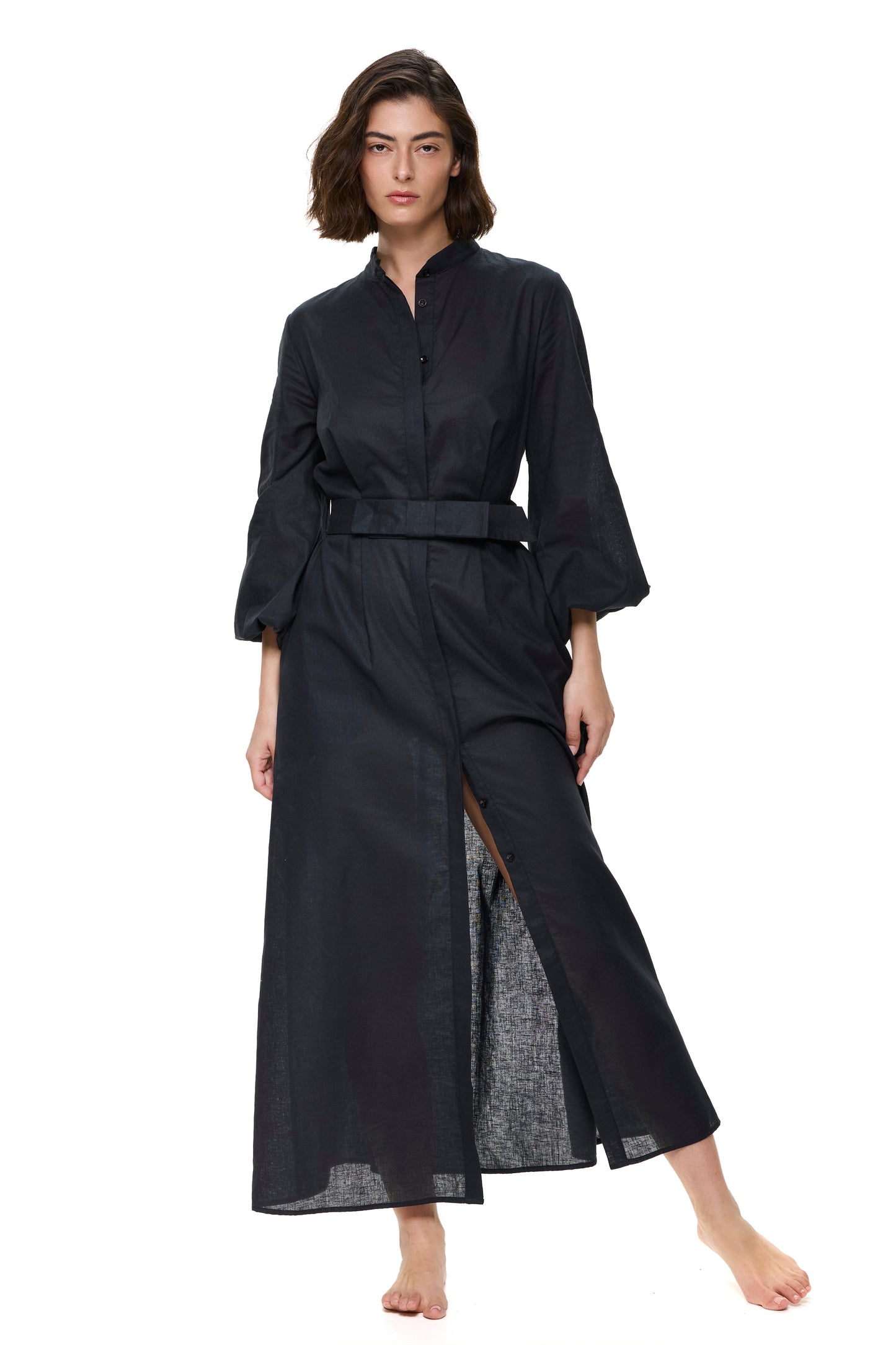 Gottex MODERN MUSE Long Dress With Puff Sleeves - Black