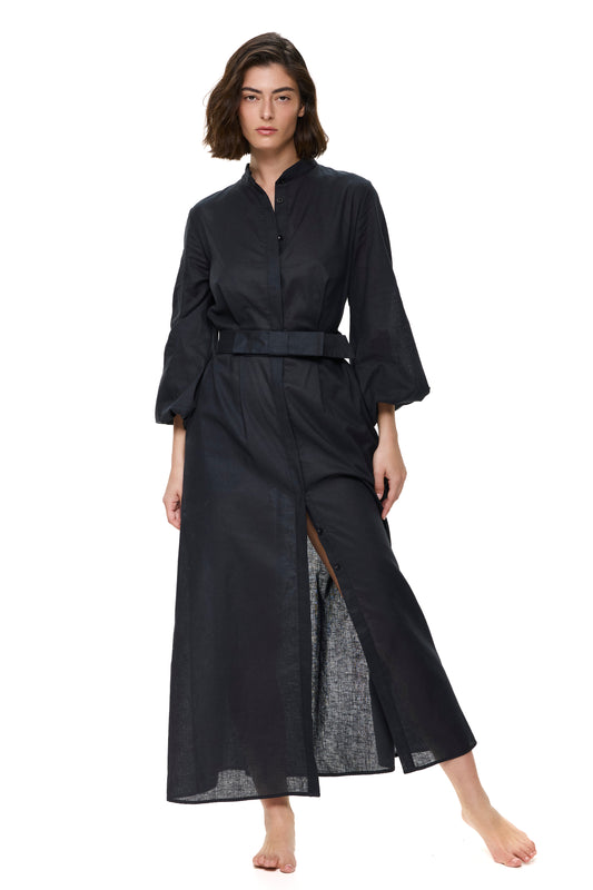 Gottex MODERN MUSE Long Dress With Puff Sleeves - Black
