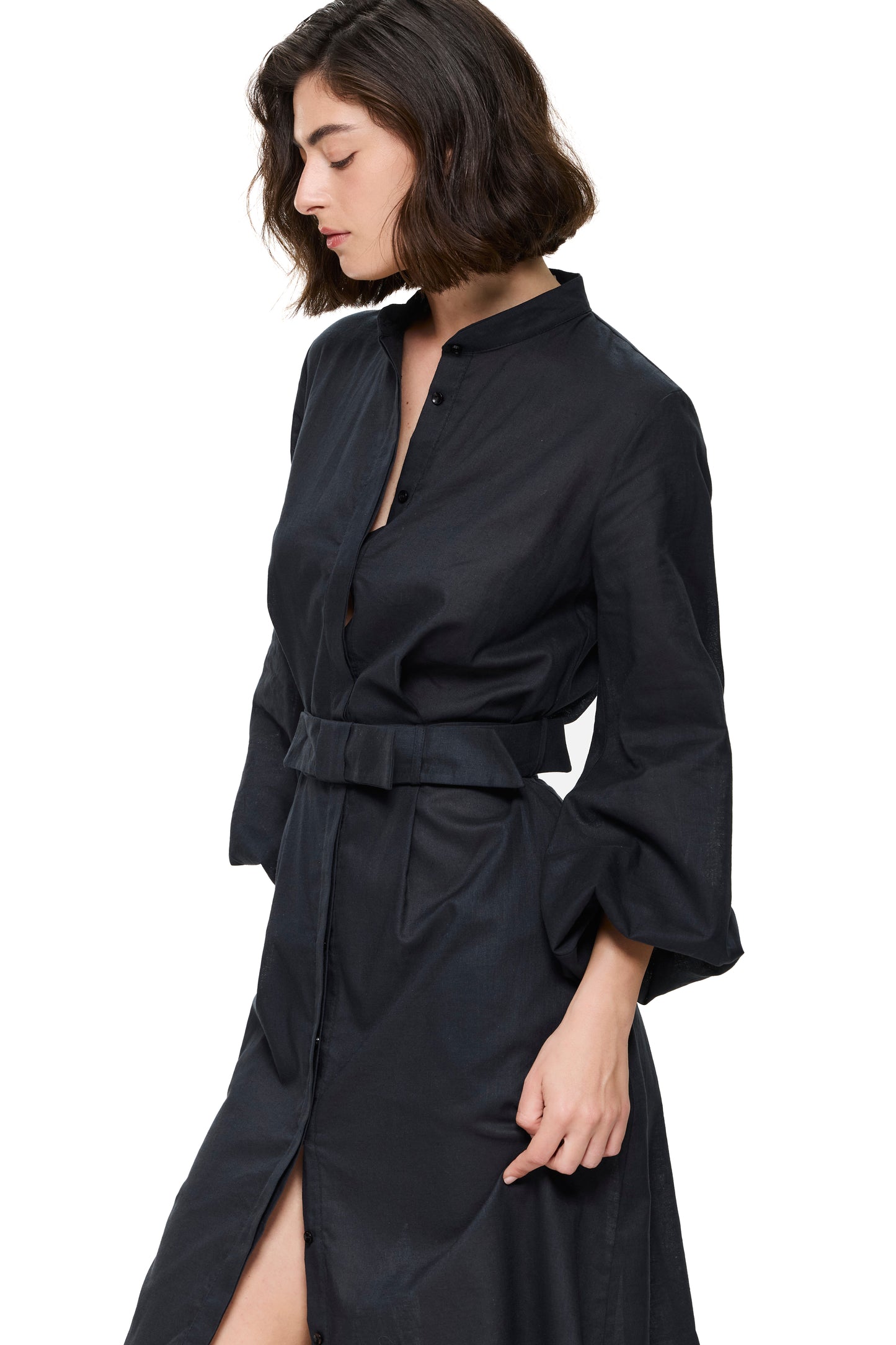 Gottex MODERN MUSE Long Dress With Puff Sleeves - Black