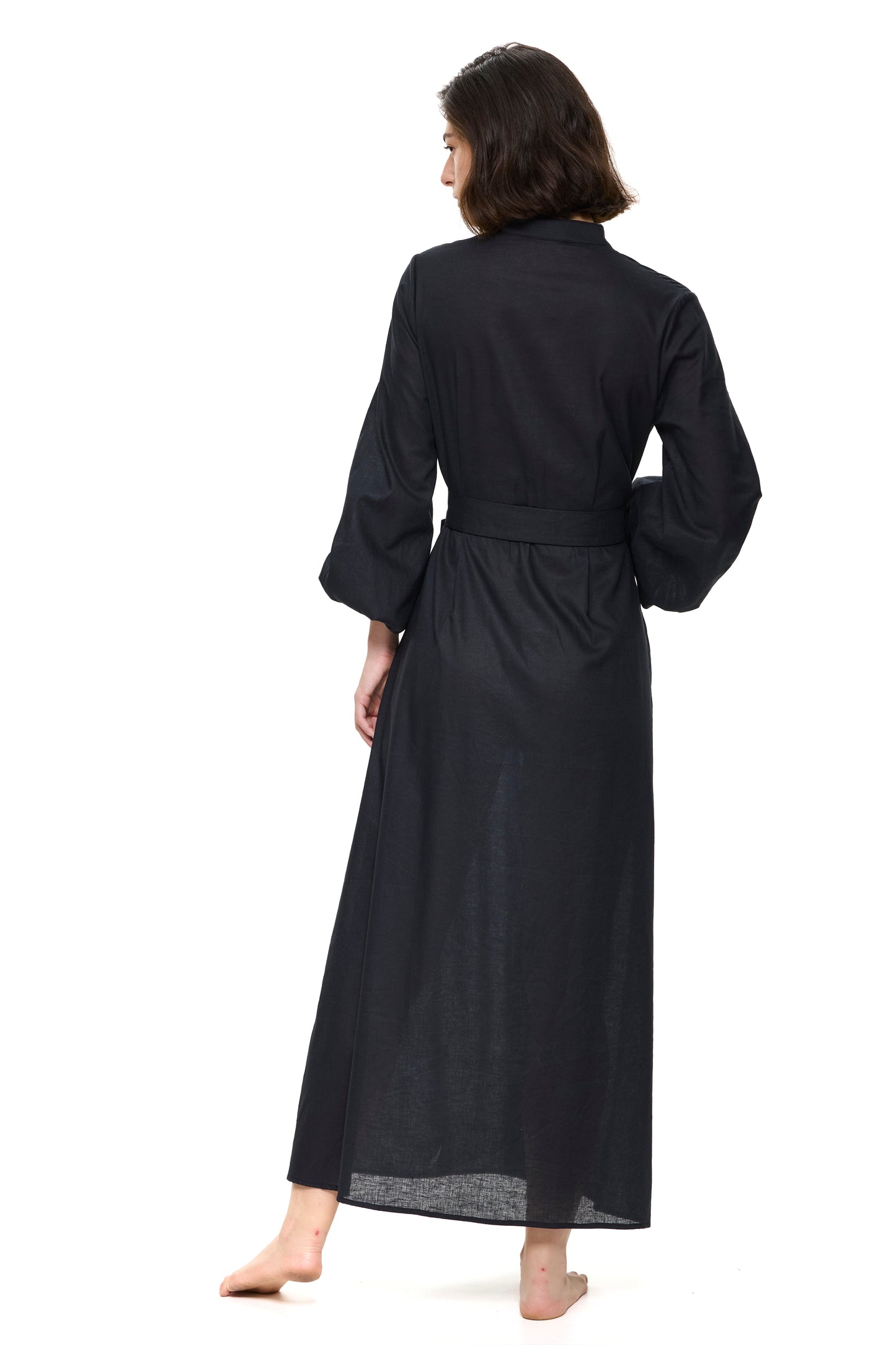 Gottex MODERN MUSE Long Dress With Puff Sleeves - Black
