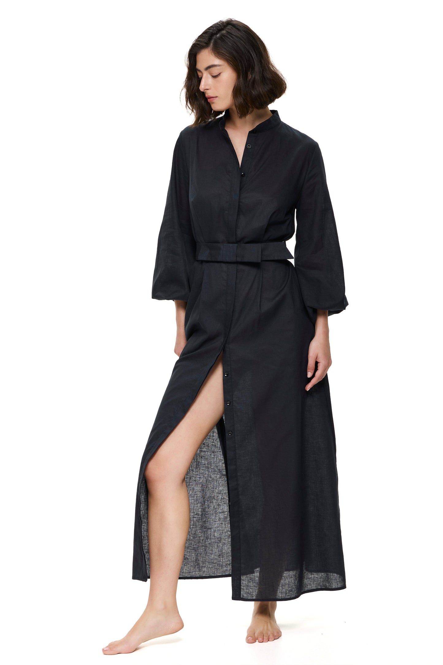 Gottex MODERN MUSE Long Dress With Puff Sleeves - Black