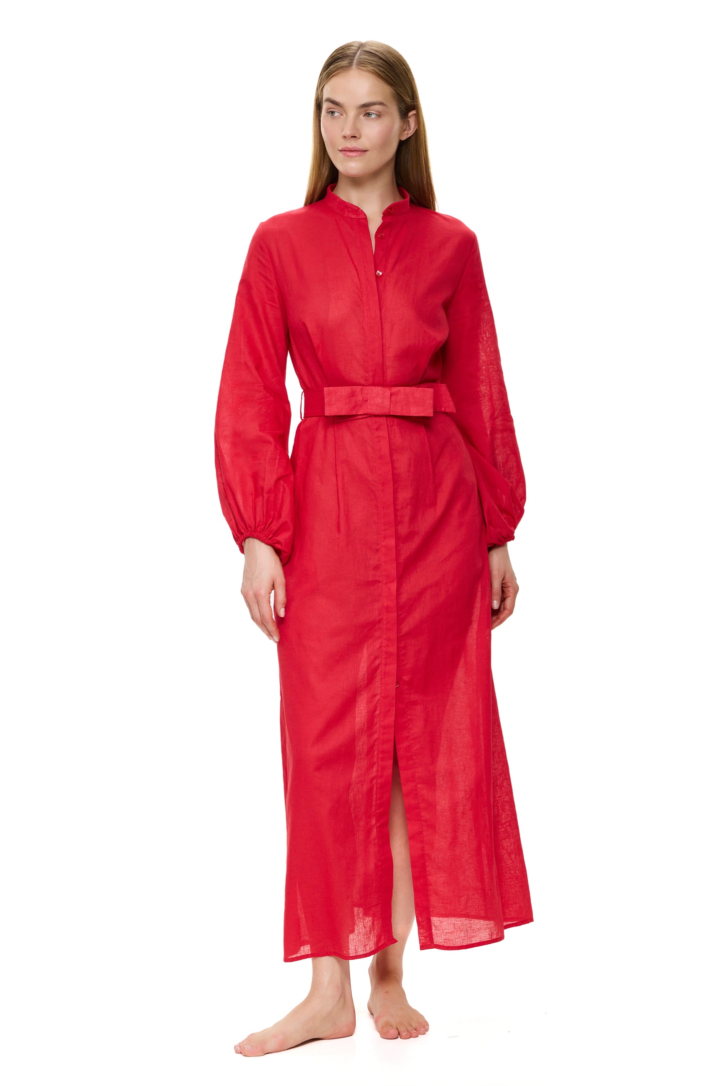 Gottex MODERN MUSE Long Dress With Puff Sleeves - Red