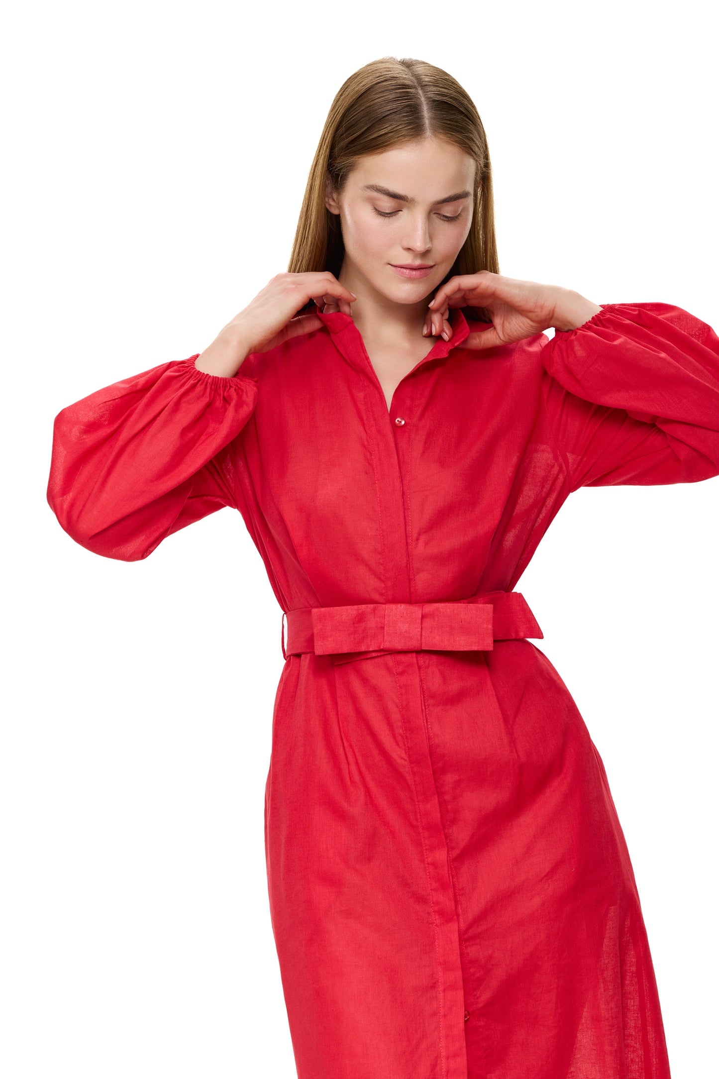 Gottex MODERN MUSE Long Dress With Puff Sleeves - Red