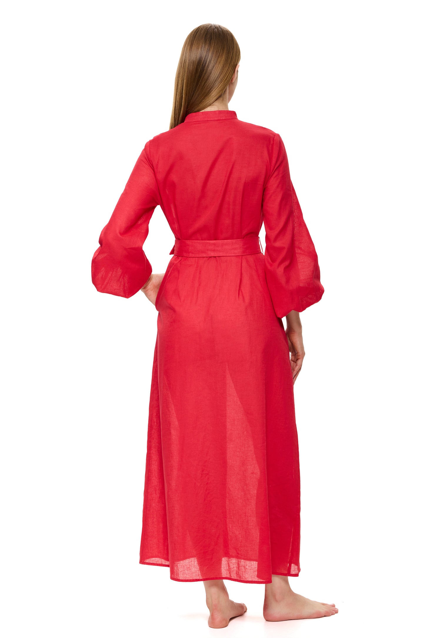 Gottex MODERN MUSE Long Dress With Puff Sleeves - Red