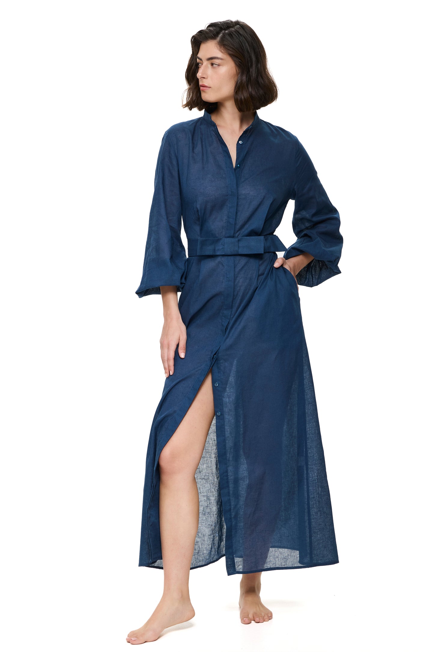 Gottex MODERN MUSE Long Dress With Puff Sleeves - Dark Azure