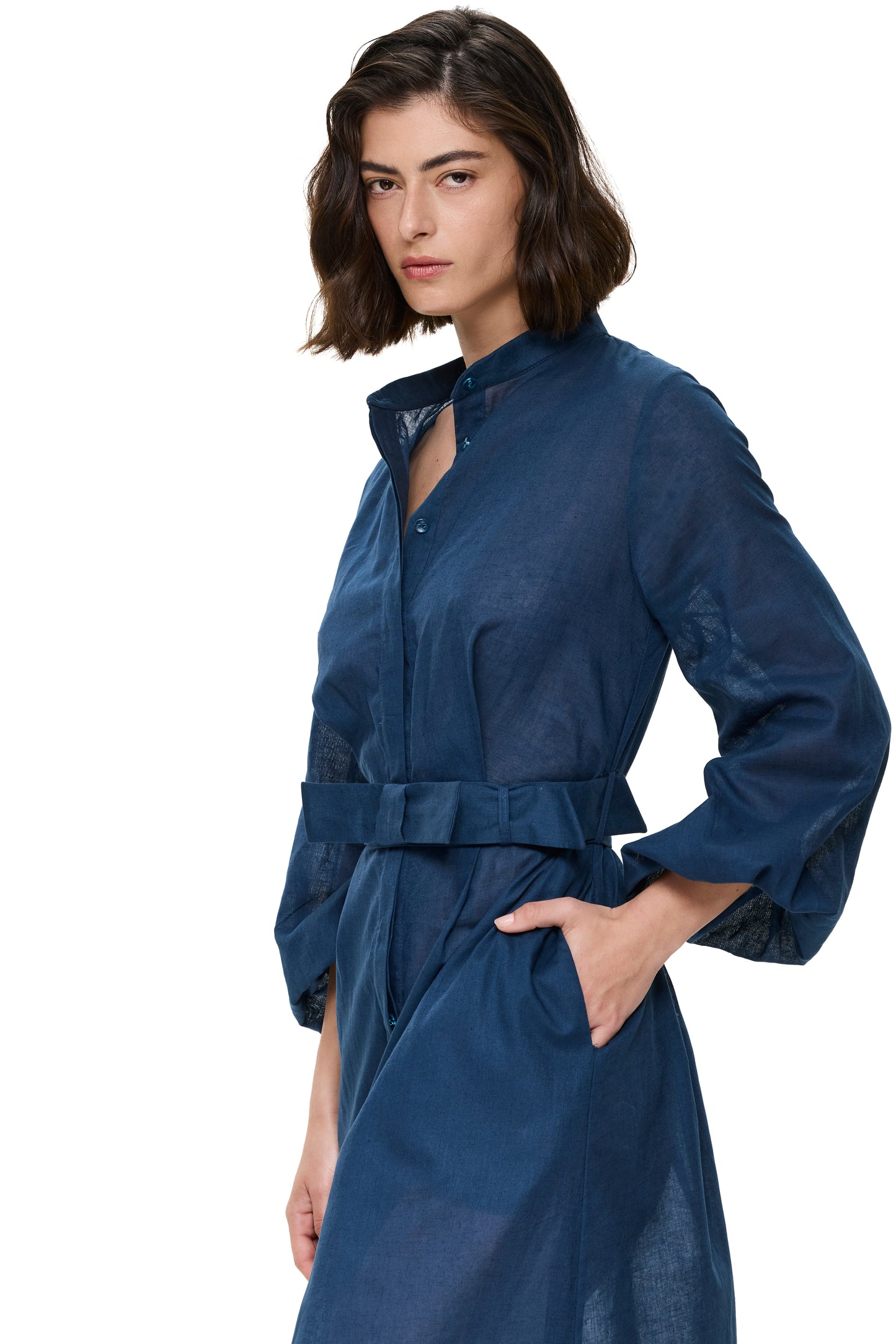 Gottex MODERN MUSE Long Dress With Puff Sleeves - Dark Azure