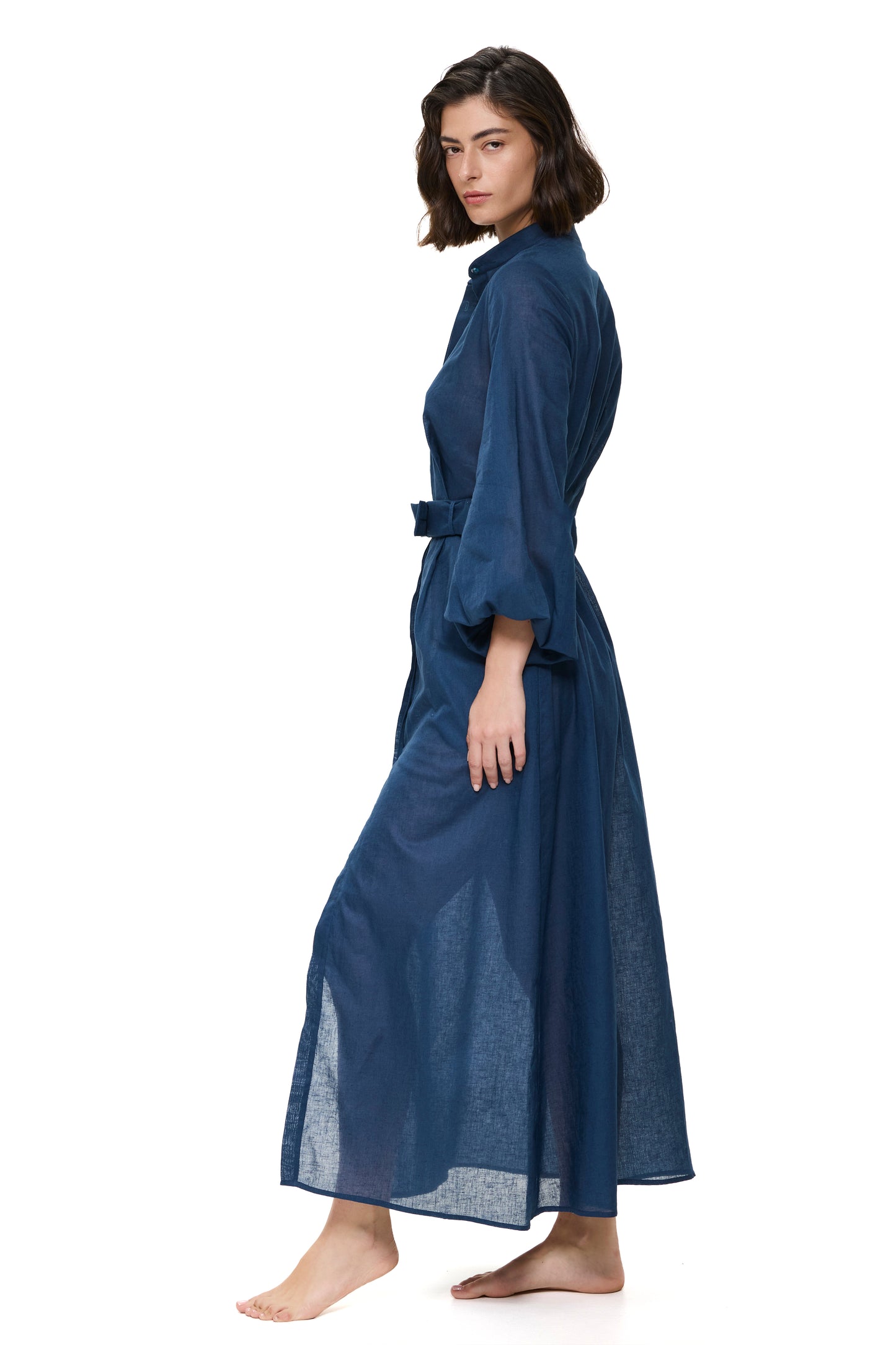 Gottex MODERN MUSE Long Dress With Puff Sleeves - Dark Azure