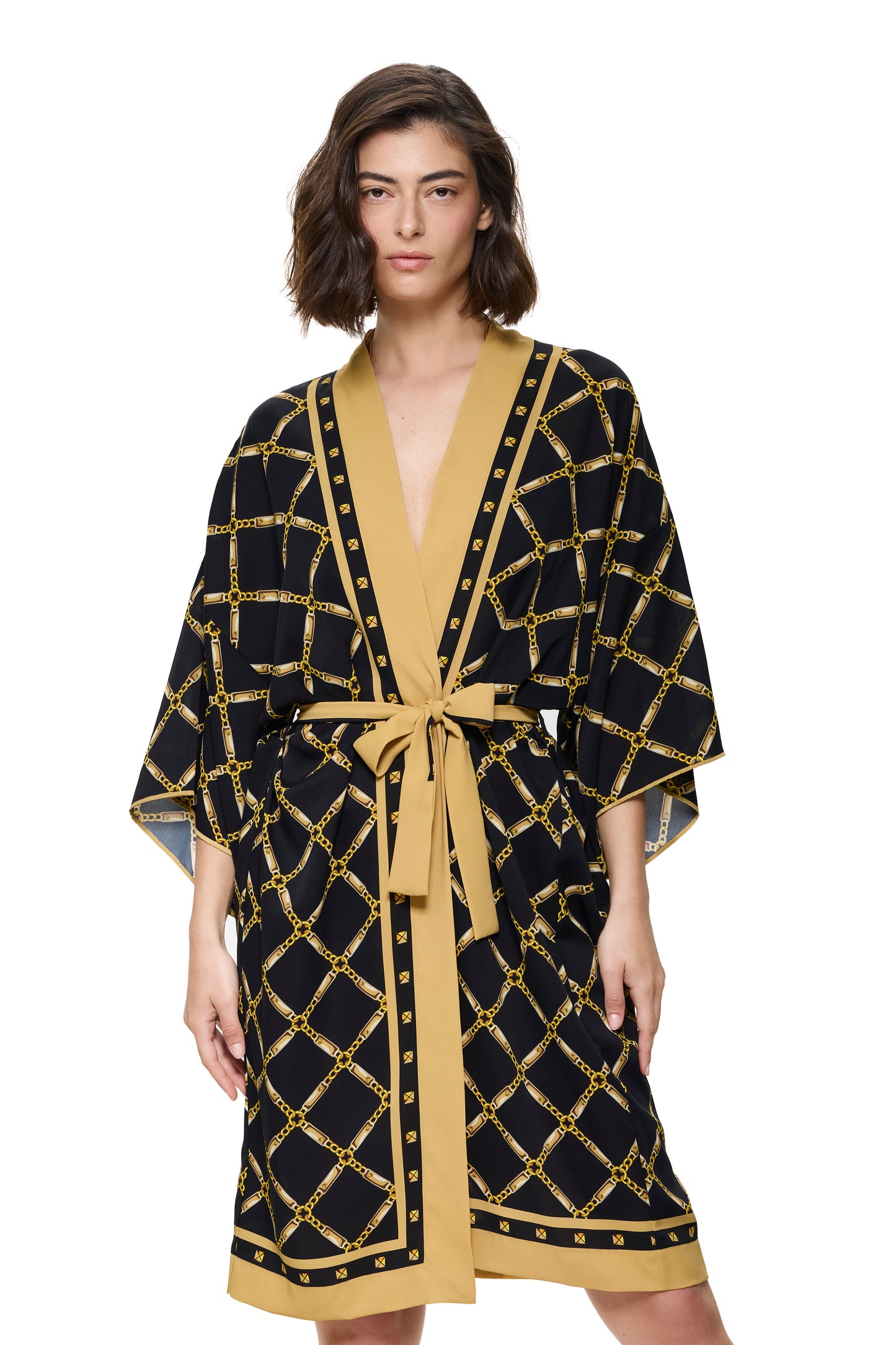 Gottex DECO RIVIERA Belted Kimono - Black/Gold