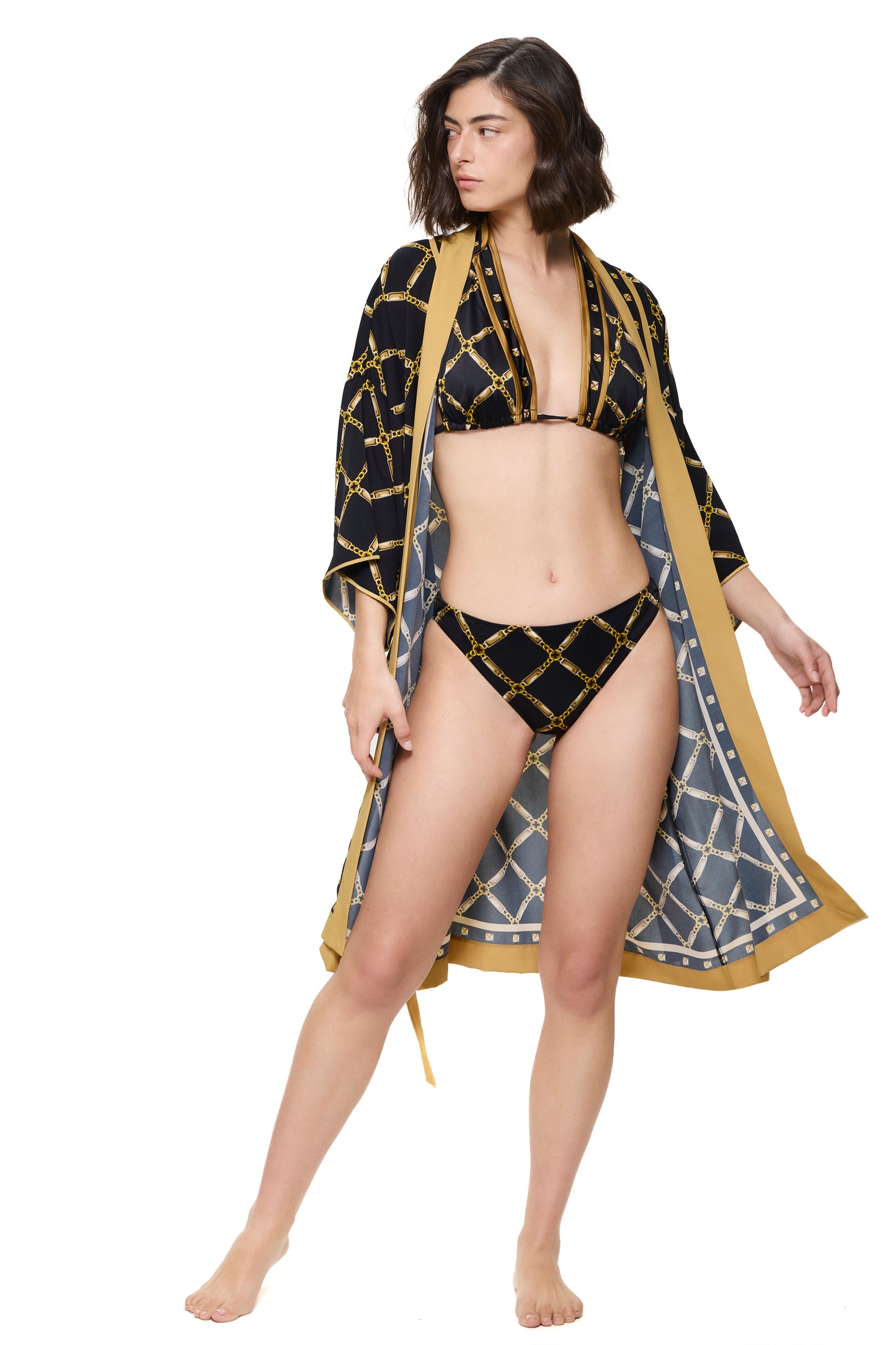 Gottex DECO RIVIERA Belted Kimono - Black/Gold
