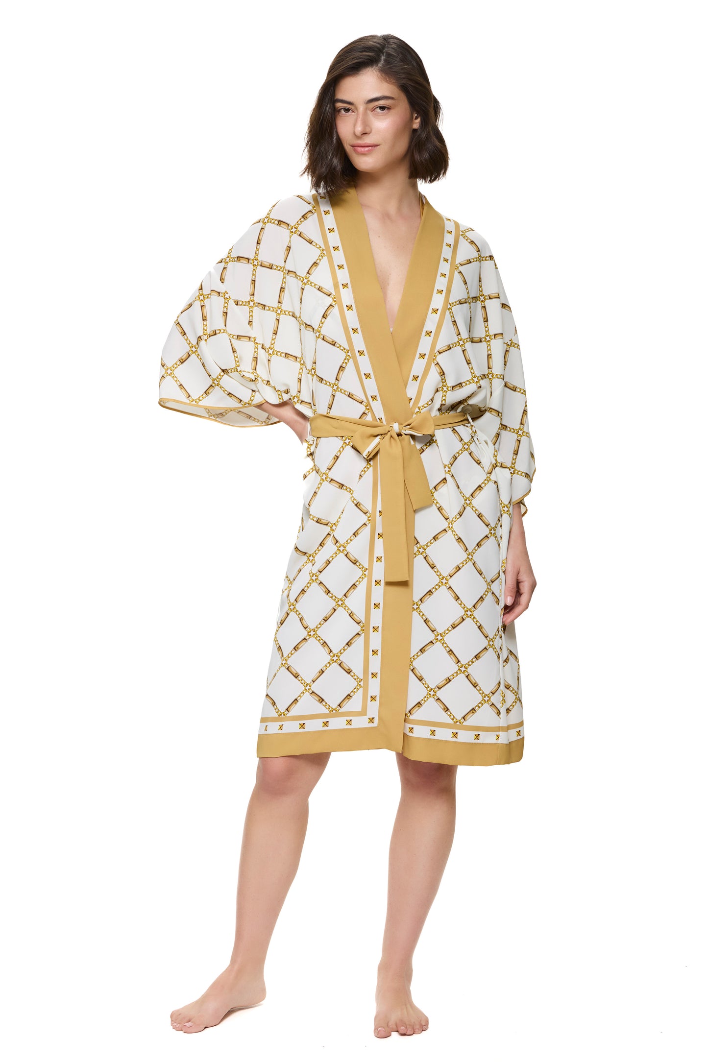 Gottex DECO RIVIERA Belted Kimono - White/Gold