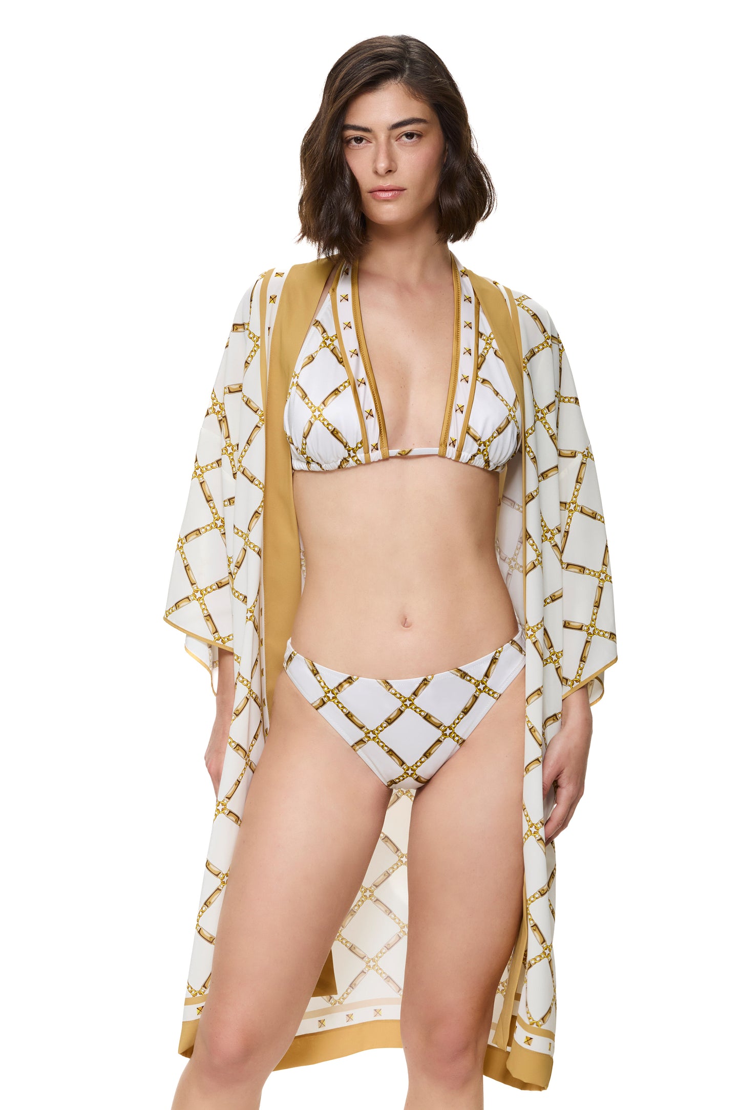 Gottex DECO RIVIERA Belted Kimono - White/Gold