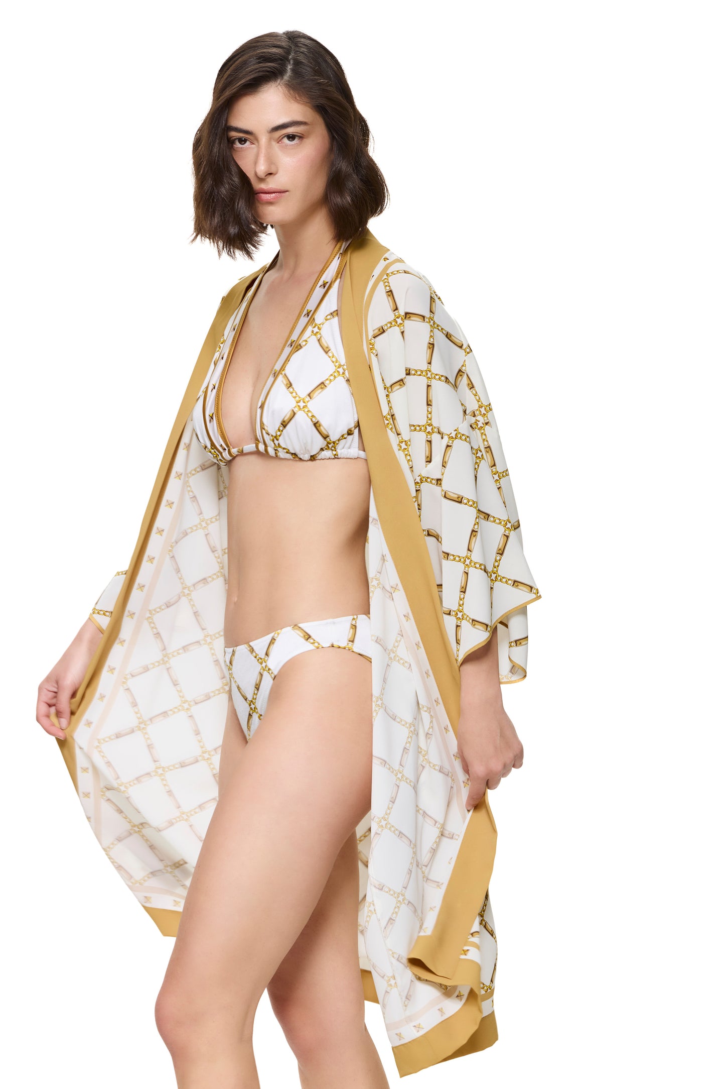 Gottex DECO RIVIERA Belted Kimono - White/Gold