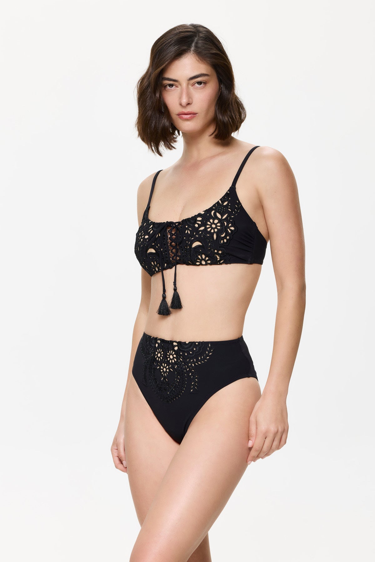 Gottex VERSAILLES Bra with High leg high waist brief set - Black