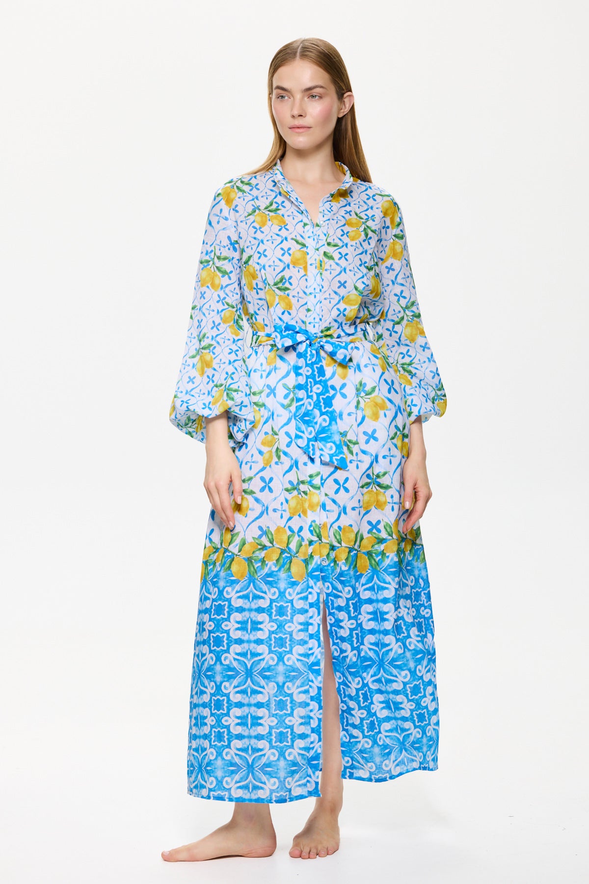 Gottex LIMONCELLO Long Dress With Puff Sleeves
