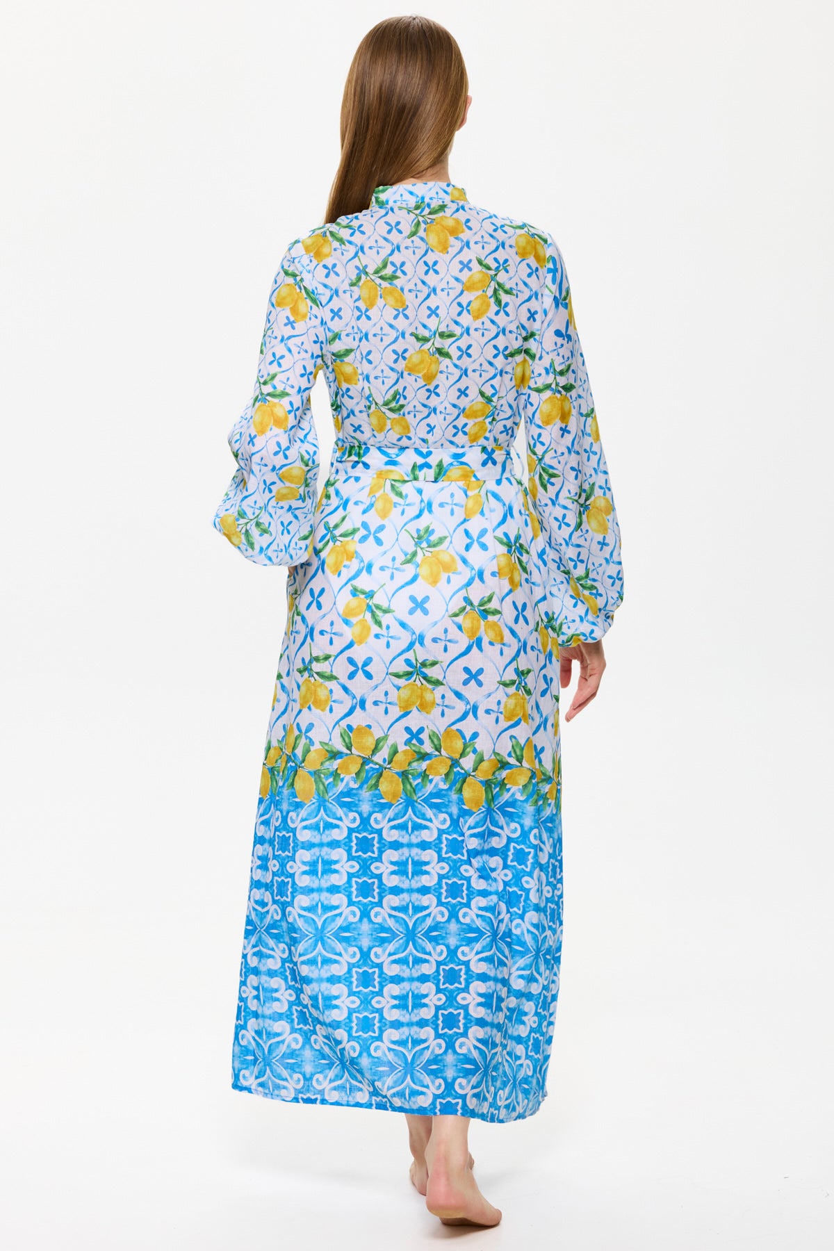 Gottex LIMONCELLO Long Dress With Puff Sleeves