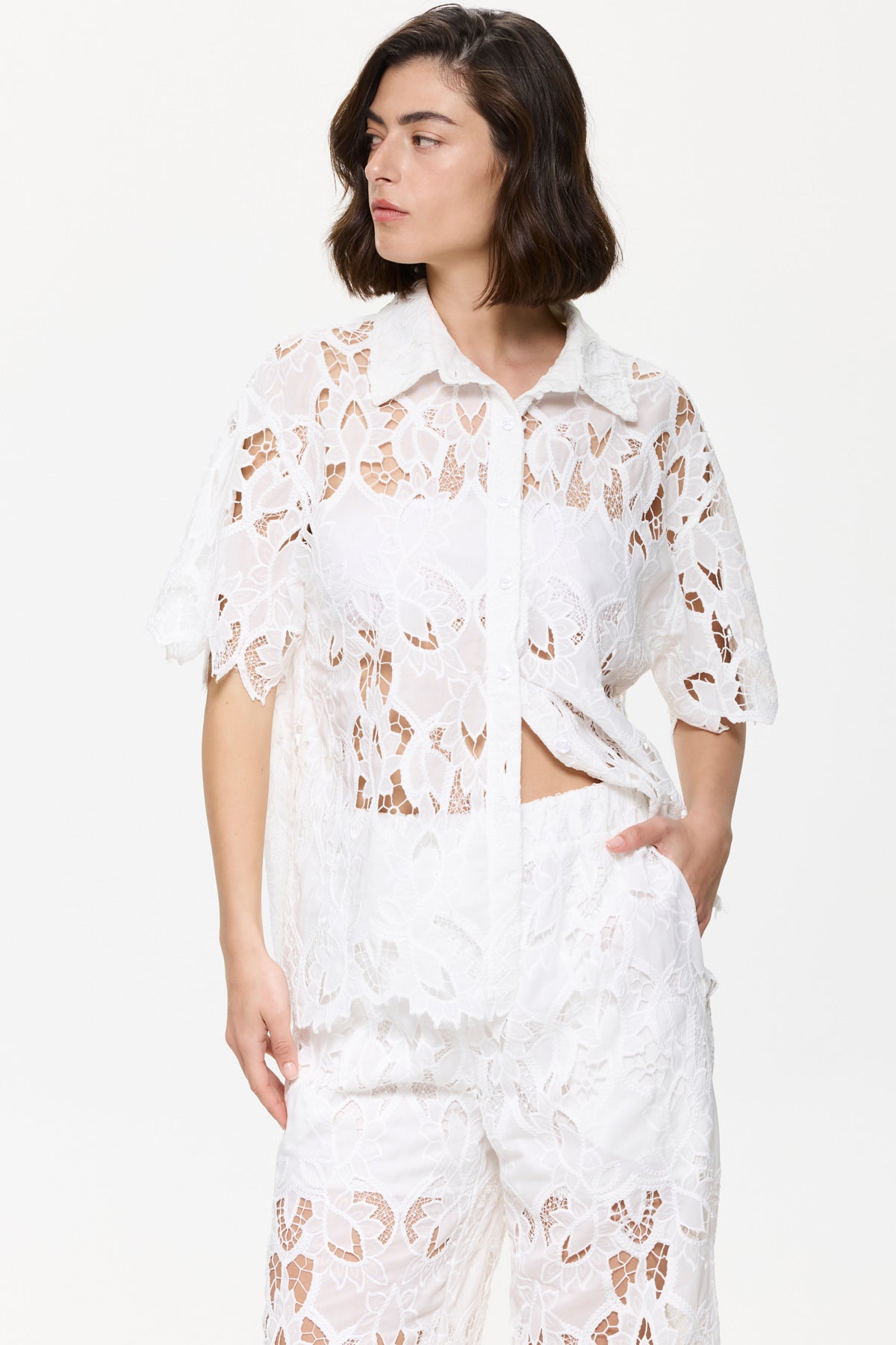 Gottex Coverups Short Sleeve Guipure Blouse - White