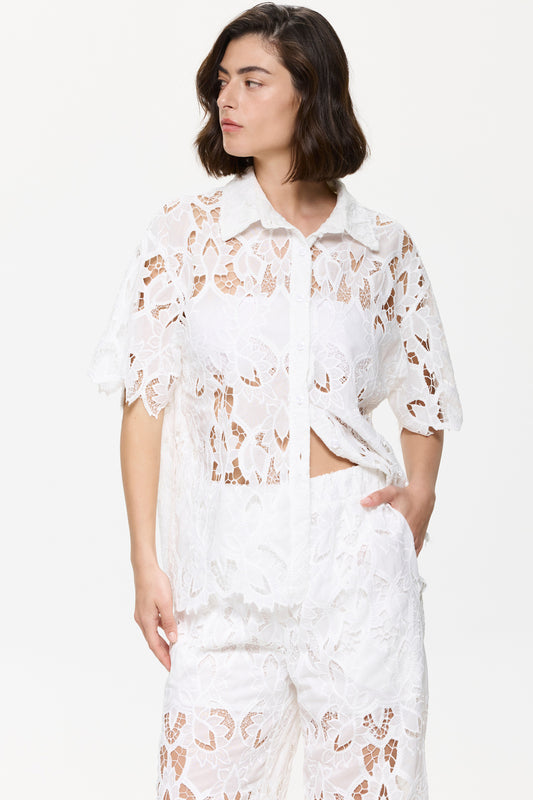Gottex Coverups Short Sleeve Guipure Blouse - White