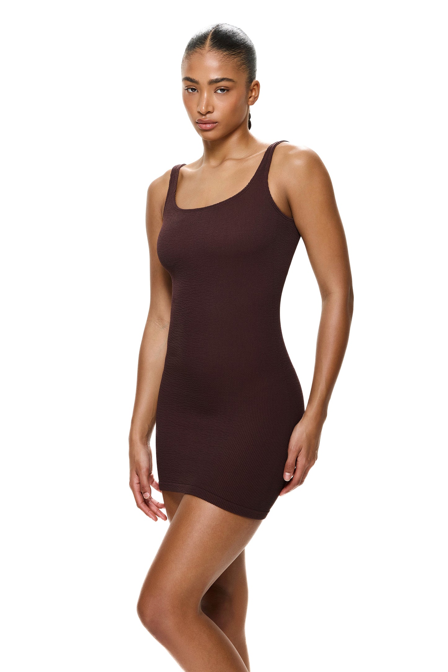 Au Naturel Tank Dress with Inner Shelf Bra lining - Brown