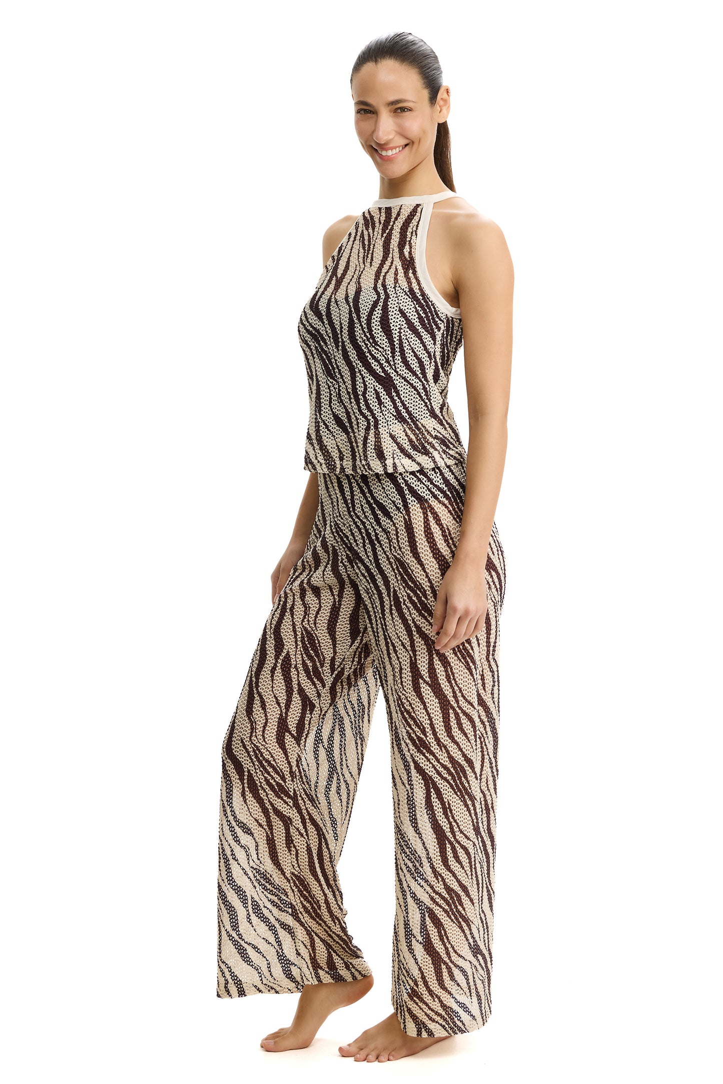 PROFILE by gottex SAFARI CHIC High Neck Top - Cream/Brown