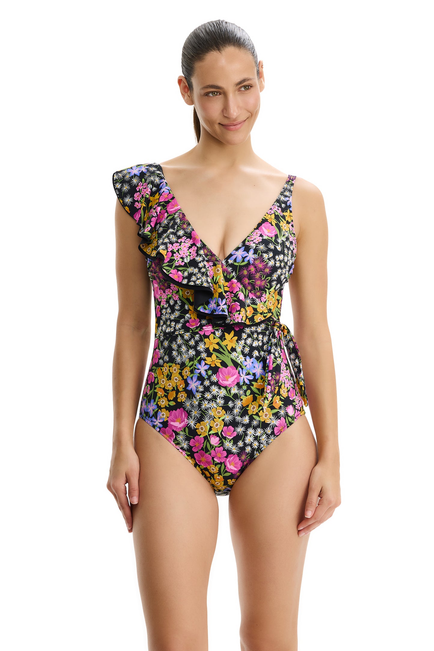 PROFILE by gottex HAVANA HEAT Surplice Ruffle Tank One Piece - Multi Black