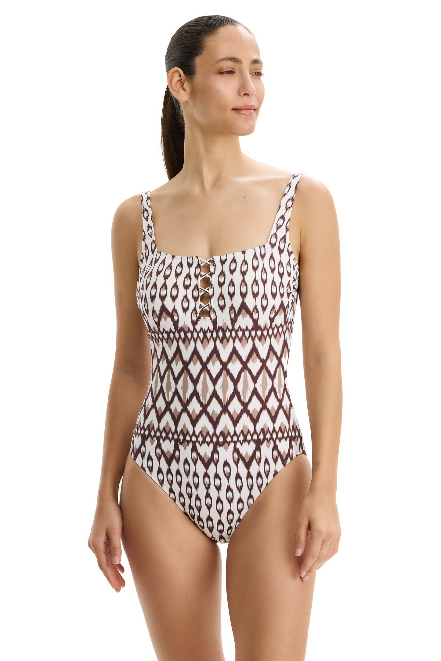 PROFILE by gottex DREAM WEAVER Square Neck One Piece - Brown/White