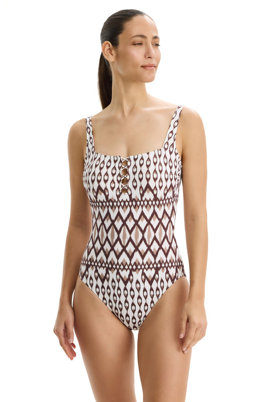 PROFILE by gottex DREAM WEAVER Square Neck One Piece - Brown/White