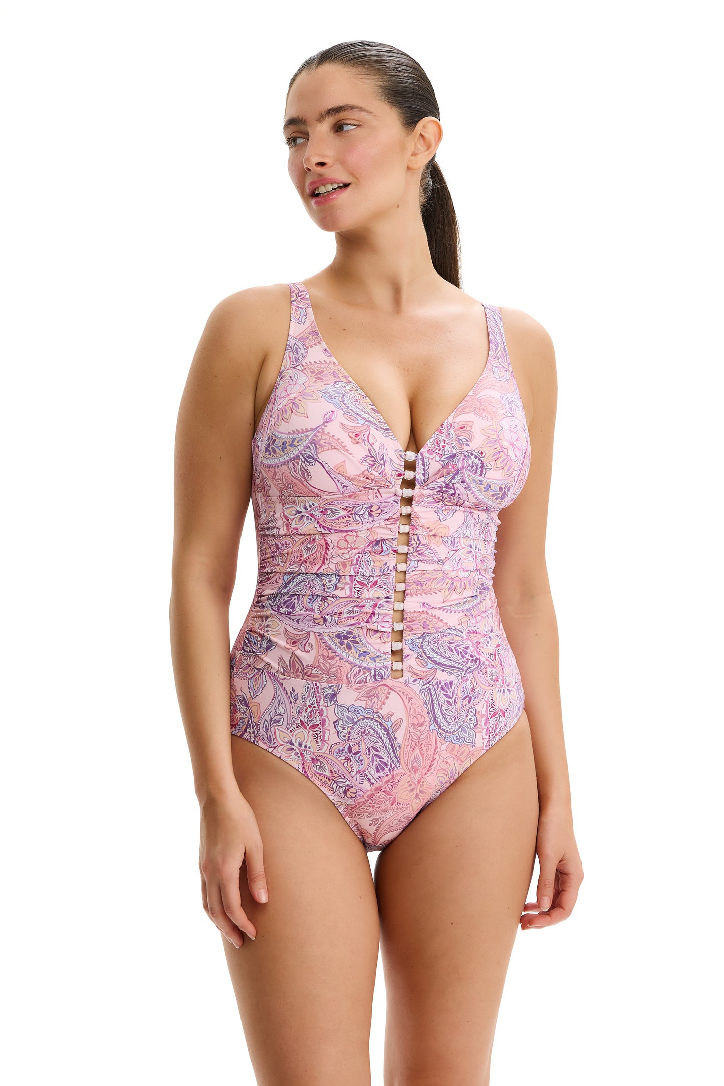PROFILE by gottex GYPSY BLOOM Deep V Halter One Piece - Multi Pink