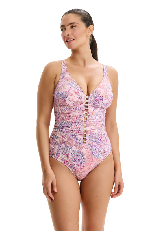 PROFILE by gottex GYPSY BLOOM Deep V Halter One Piece - Multi Pink